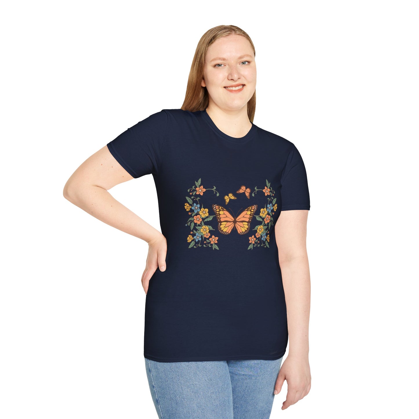 Monarch Butterfly Floral Tee — Vintage Botanical Butterfly T-Shirt