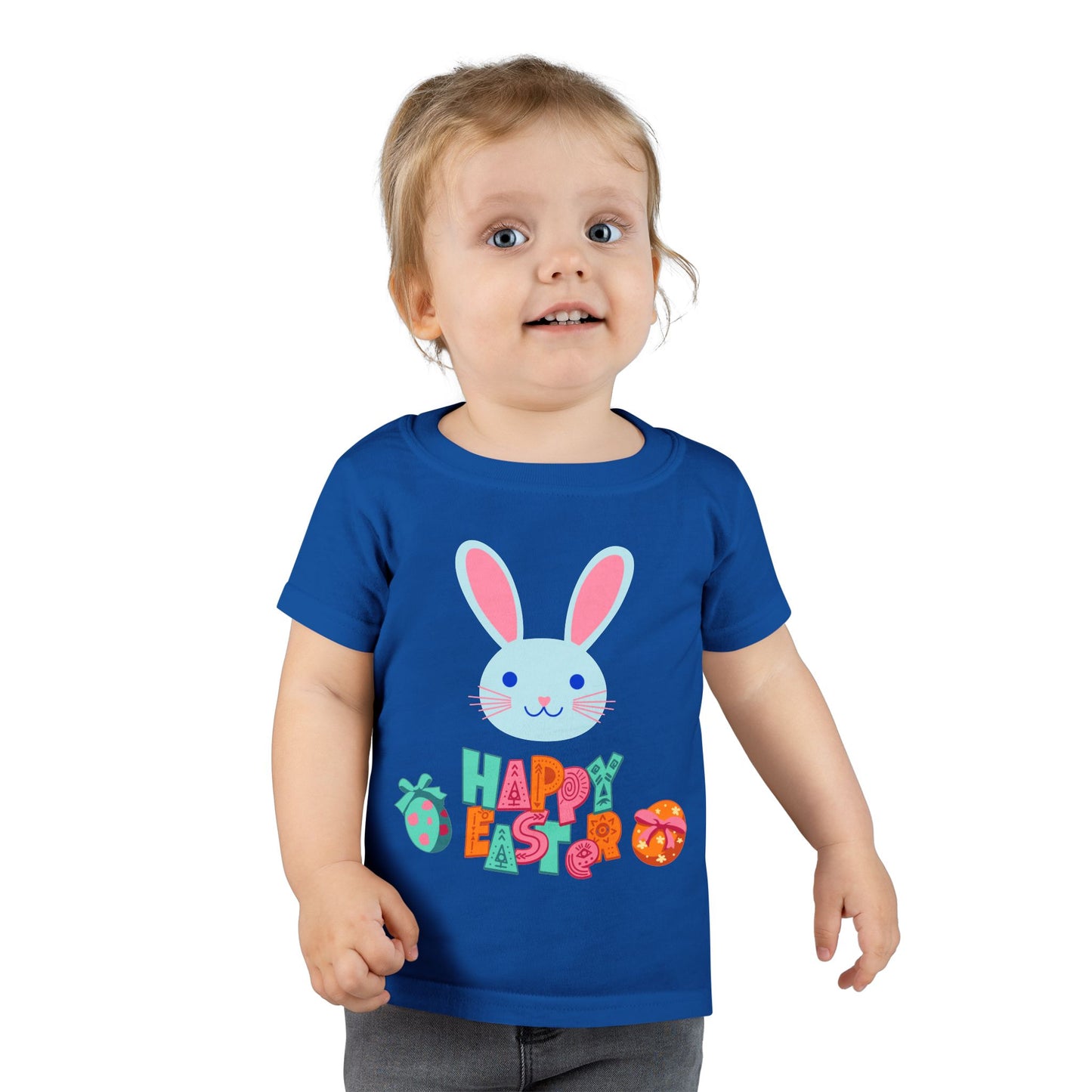 Easter Bunny Toddler T-Shirt - "Happy Easter" Colorful Egg Design