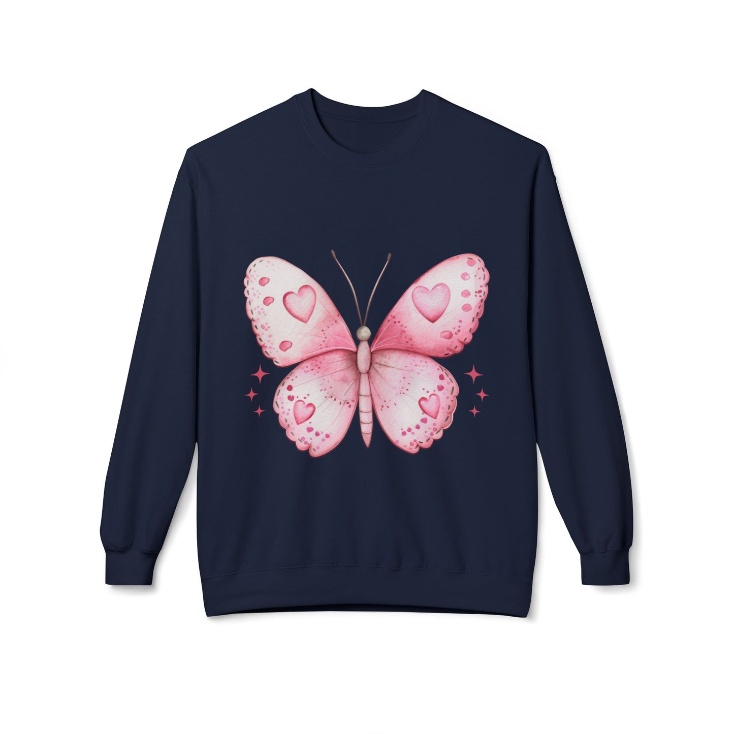 Butterfly Heart Sweatshirt — Pink Watercolor Butterfly Crewneck