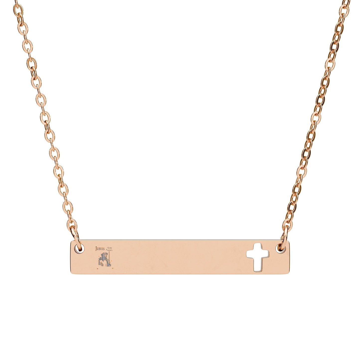 Cutout Cross Bar Necklace — Engraved Cutout Cross Pendant