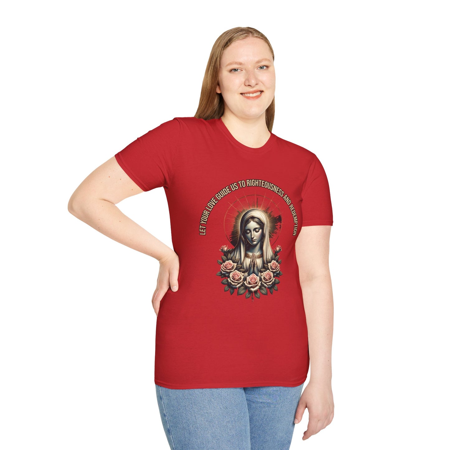 Virgin Mary Roses T-Shirt — 'Let Them Know We’re Be Kind And Gentle' Religious Tee