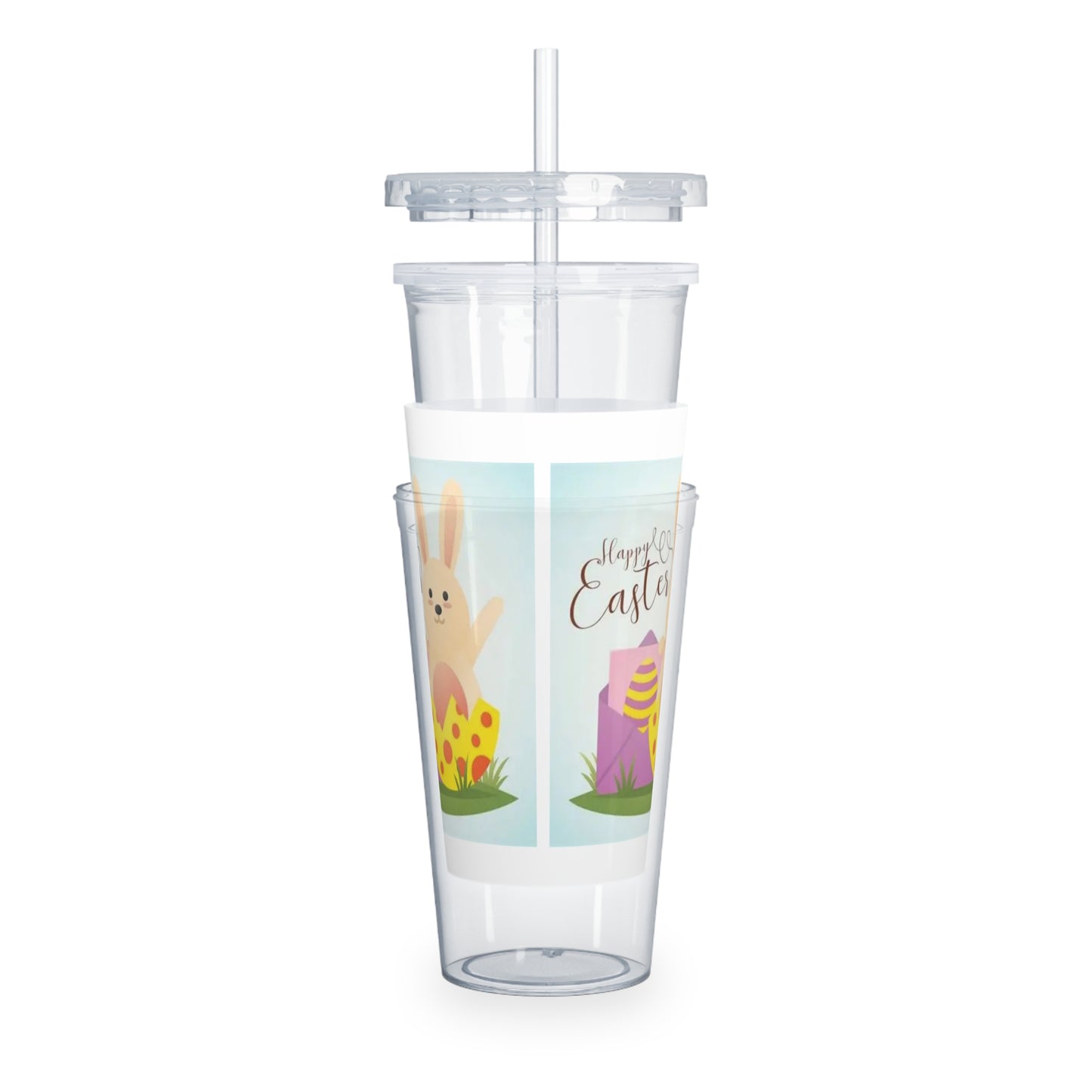 Easter Bunny Plastic Tumbler with Straw — Cute Spring Egg Design