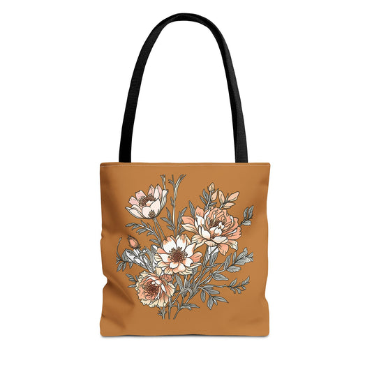 Floral Bouquet Tote Bag — Vintage Rust Floral Canvas Tote