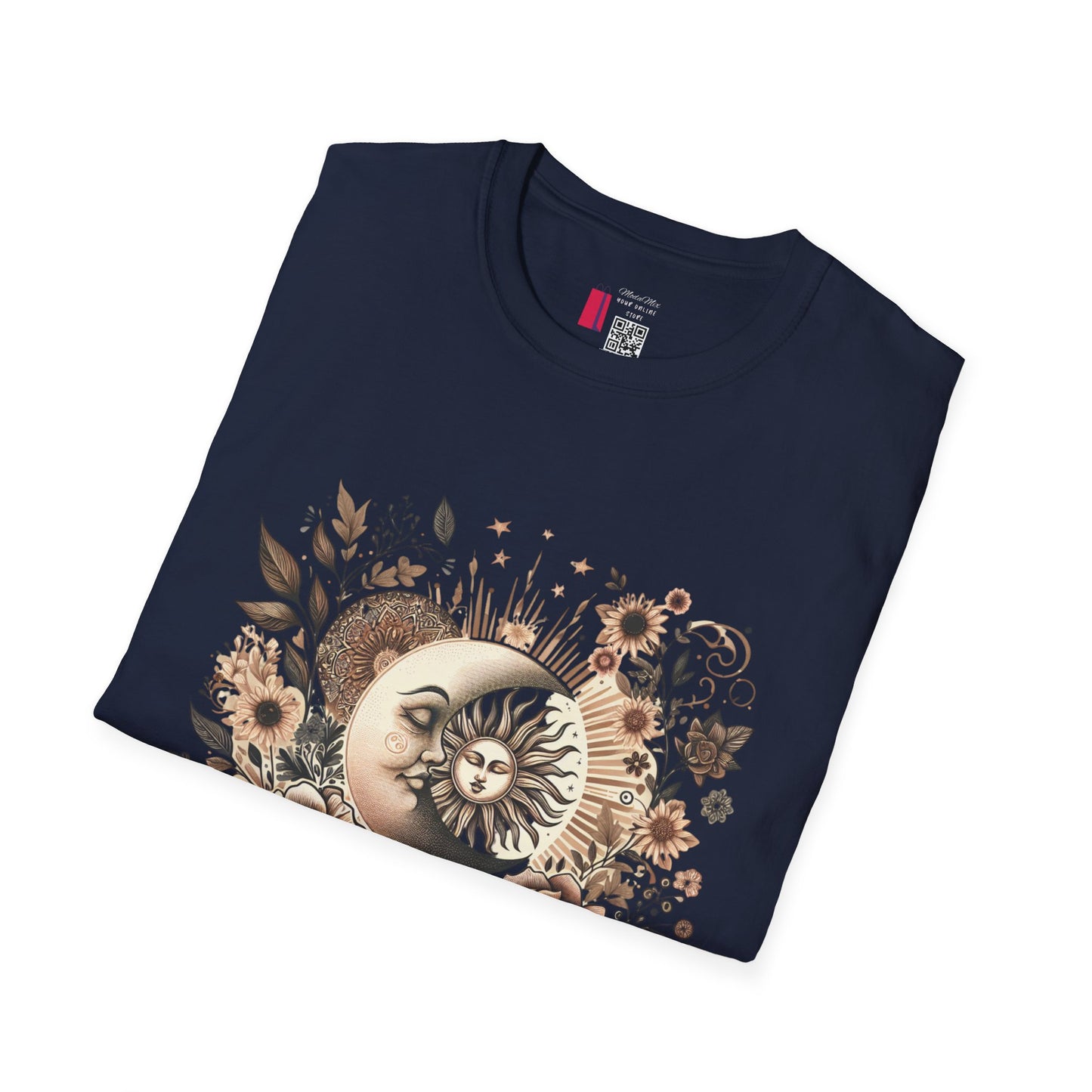 Celestial Sun & Moon Floral T-Shirt — Vintage Boho Astrology Tee