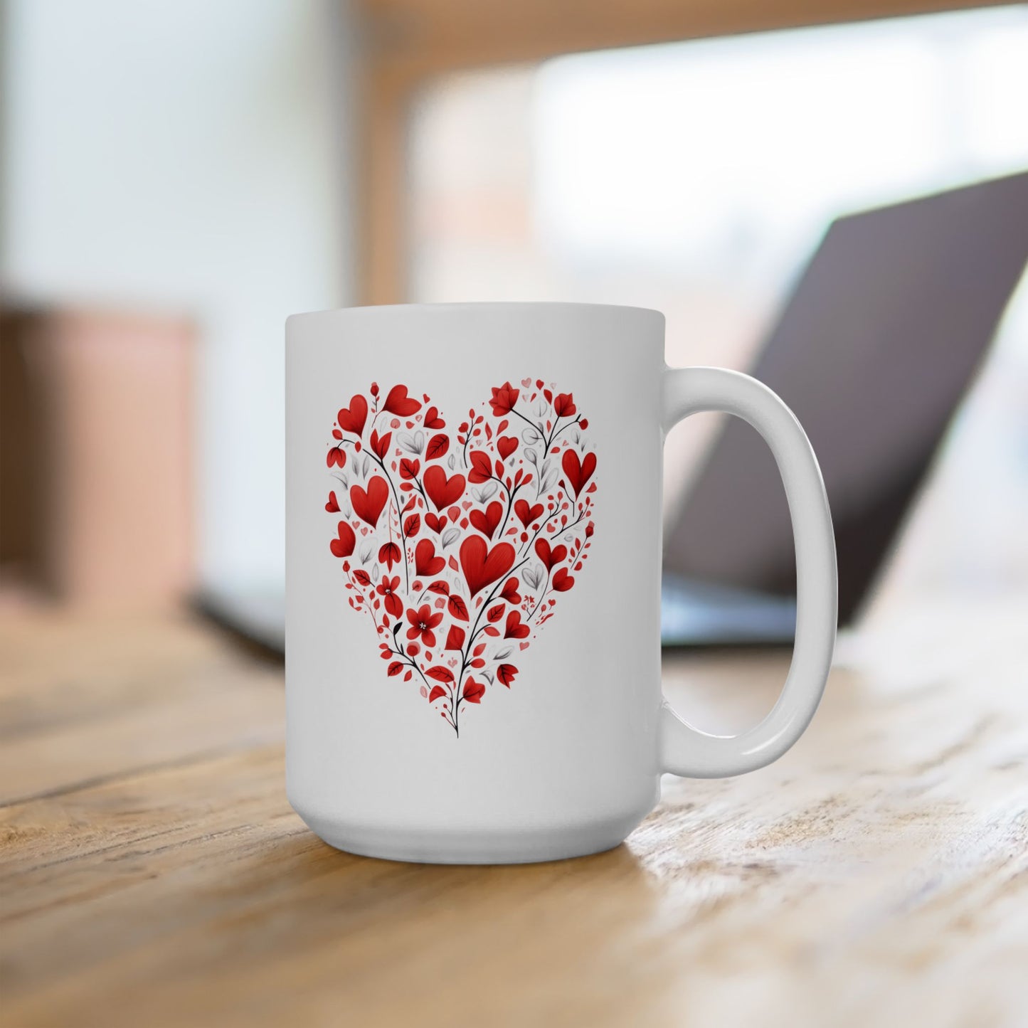 Valentine Heart Pattern Ceramic Mug — Romantic Love Gift (11oz & 15oz)