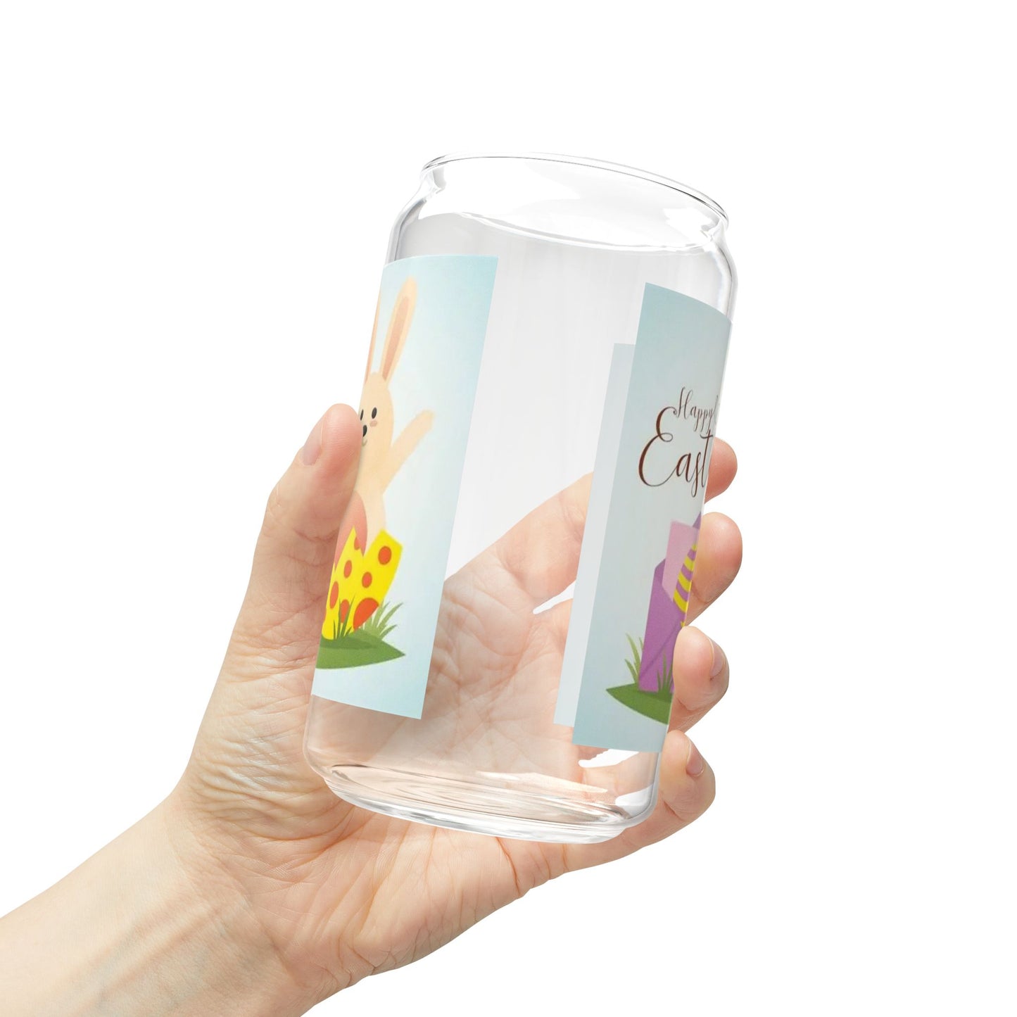 Easter Bunny 16oz Sipper Glass — Cute Spring Bunny & Eggs Travel Cup