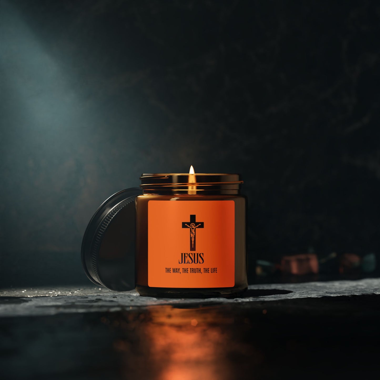Jesus Cross Scented Soy Candle — Inspirational Amber Jar (Multiple Sizes)