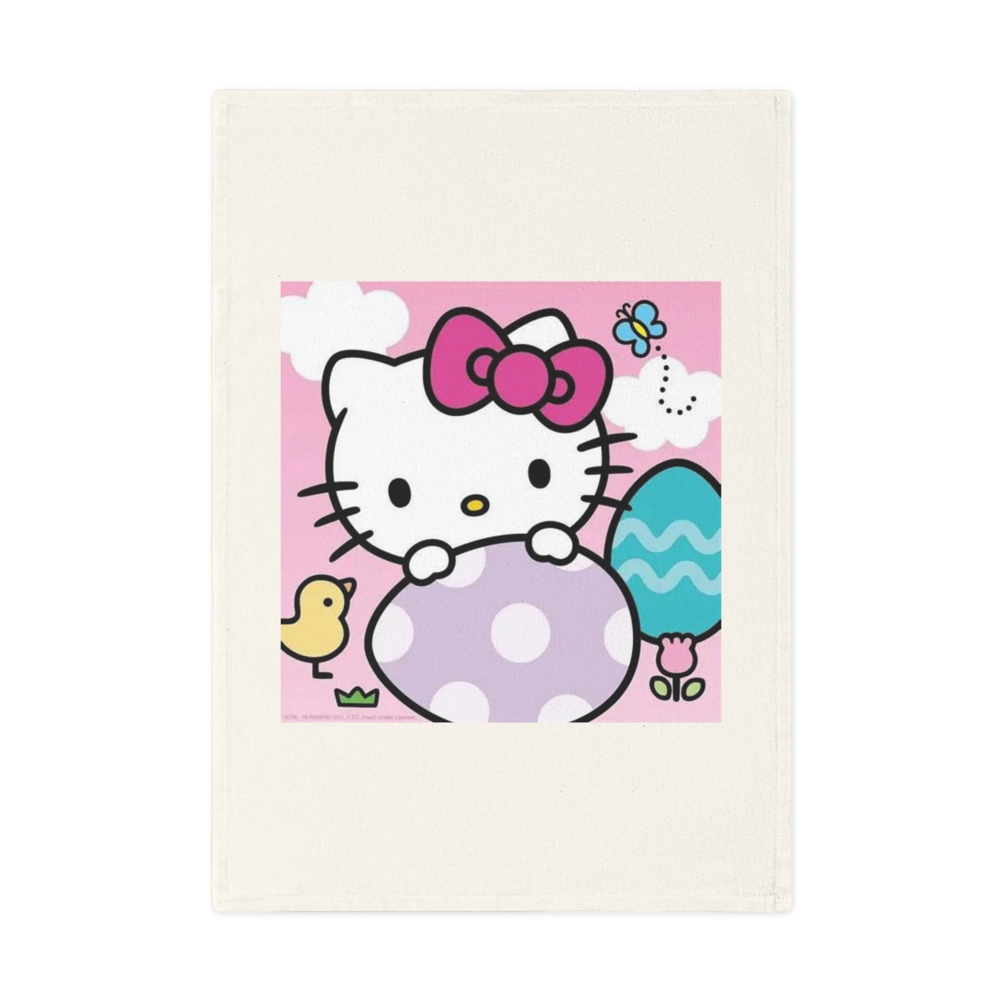Hello Kitty Easter Cotton Tea Towel — Cute Pink Bunny & Eggs Kitchen Towels