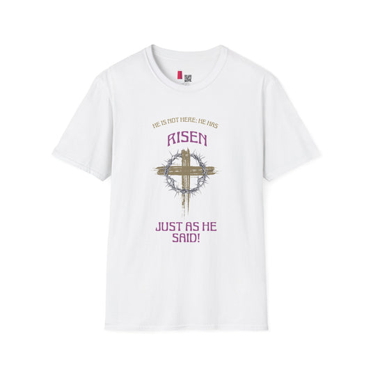 Christian Risen Cross T-Shirt — "He Is Not Here, He’s Risen" Easter Tee