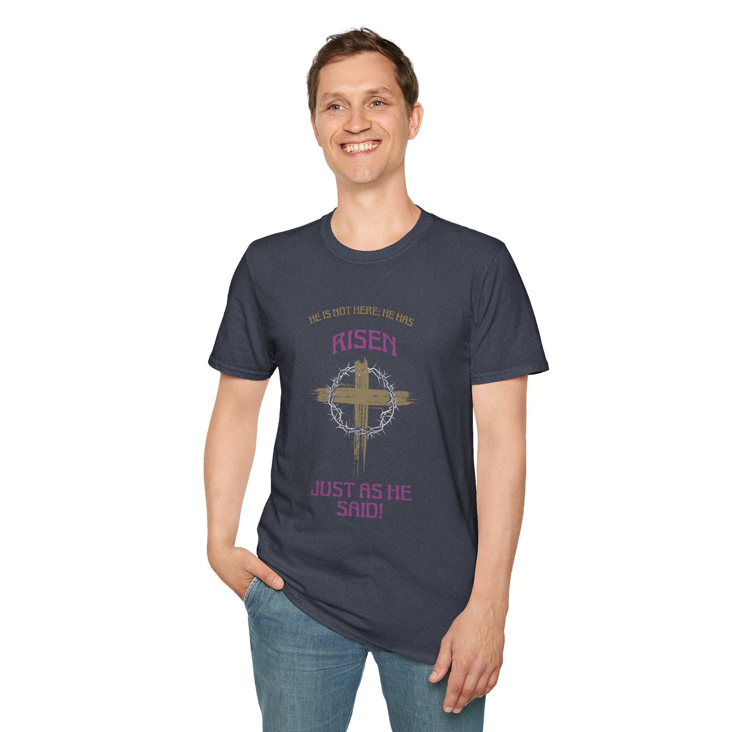Christian Risen Cross T-Shirt — "He Is Not Here, He’s Risen" Easter Tee