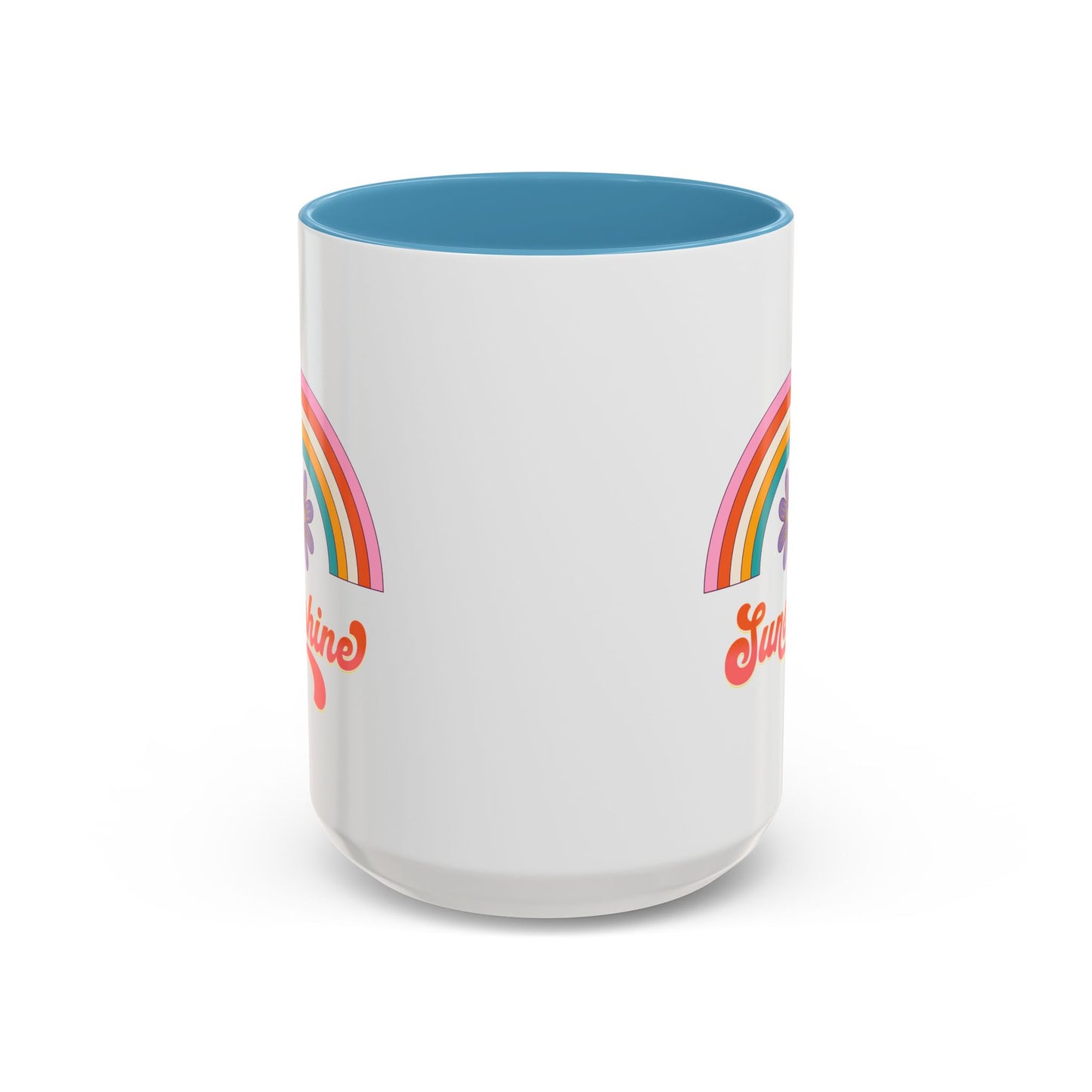 Sunshine Rainbow Accent Coffee Mug — Retro Flower 70s Vibe
