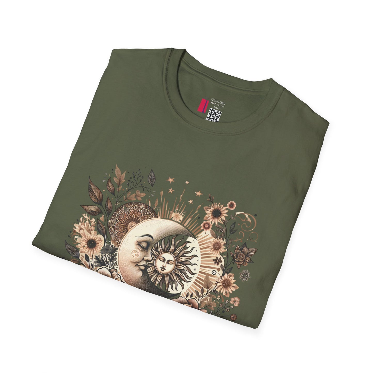 Celestial Sun & Moon Floral T-Shirt — Vintage Boho Astrology Tee