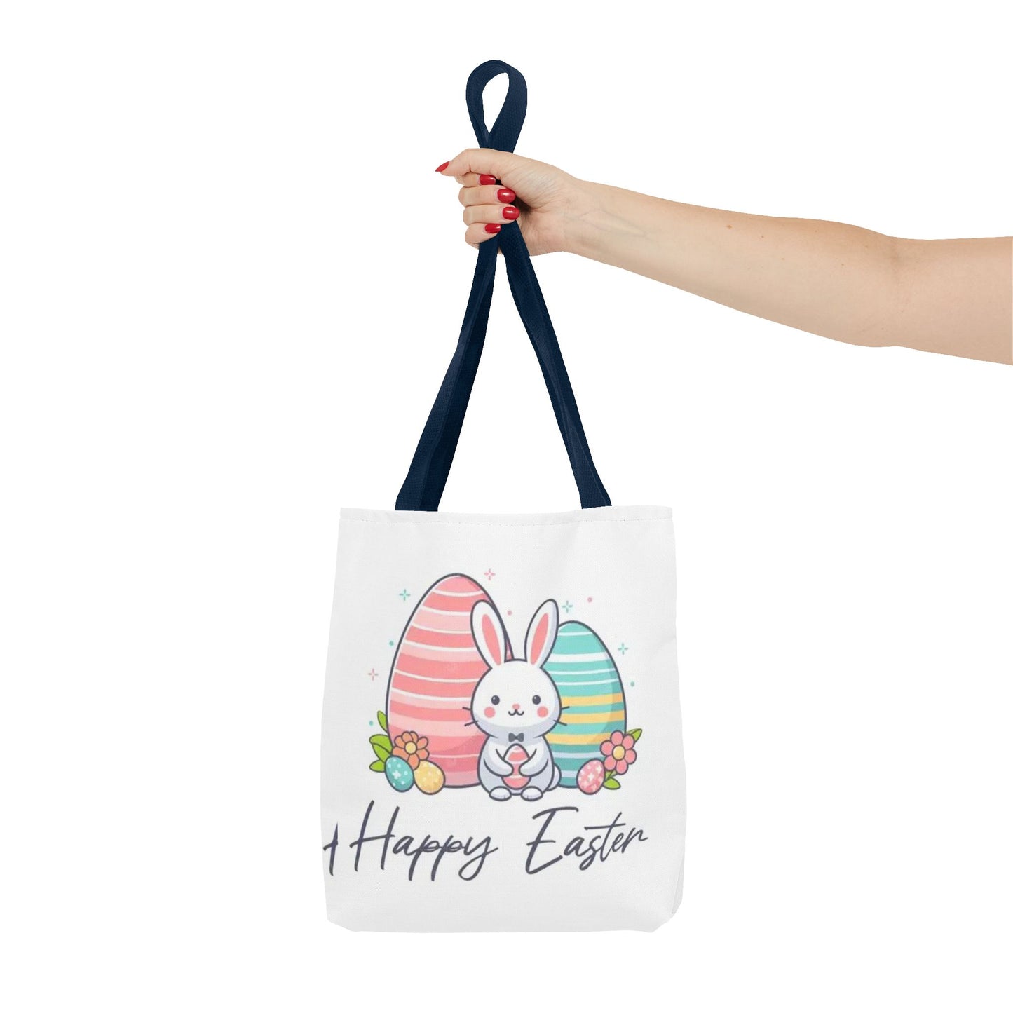 Easter Bunny Tote Bag — Cute "Happy Easter" Bunny with Colorful Eggs