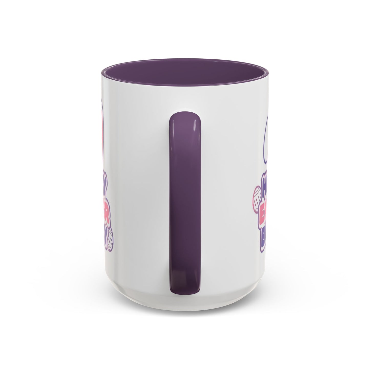 Happy Easter Bunny Accent Coffee Mug — Pink Interior 11/15oz, Cute Holiday Gift