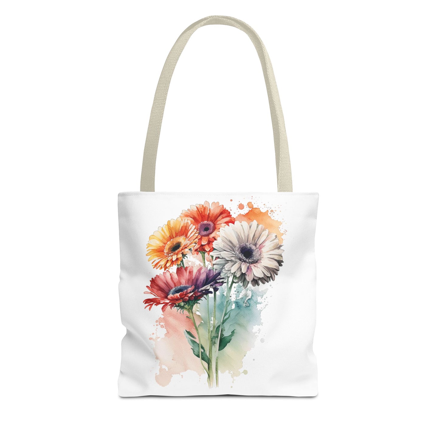 Floral Watercolor Tote Bag — Colorful Gerbera Bouquet All-Over Print