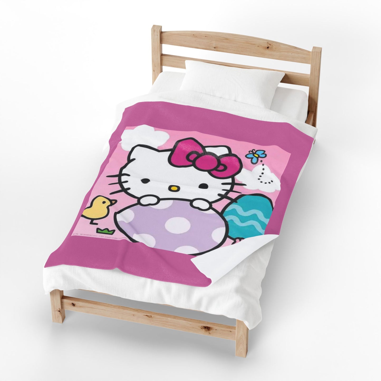 Hello Kitty Easter Velveteen Plush Blanket – Cute Pink Bunny & Egg Holiday Throw