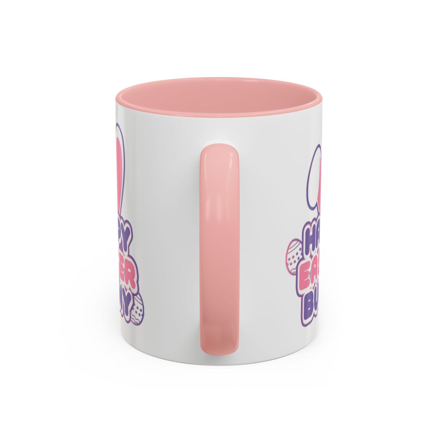 Happy Easter Bunny Accent Coffee Mug — Pink Interior 11/15oz, Cute Holiday Gift