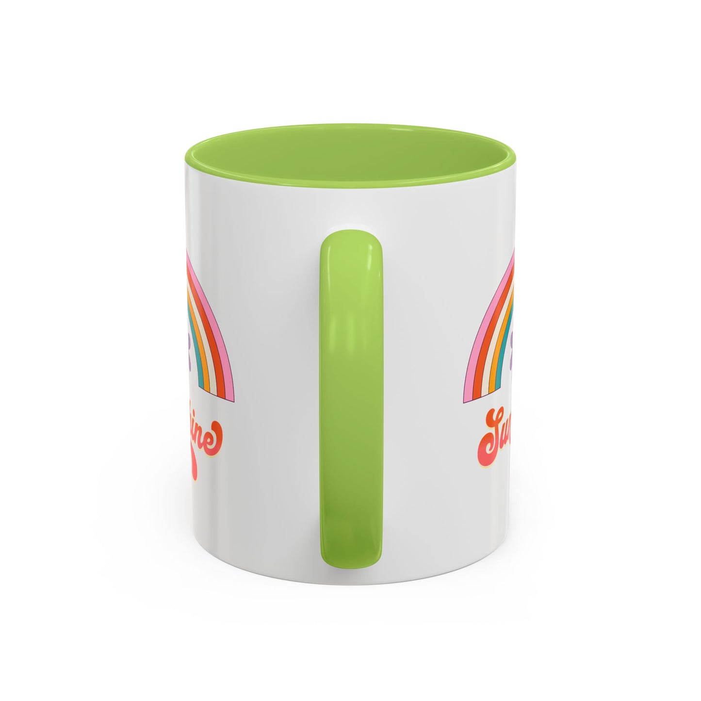 Sunshine Rainbow Accent Coffee Mug — Retro Flower 70s Vibe