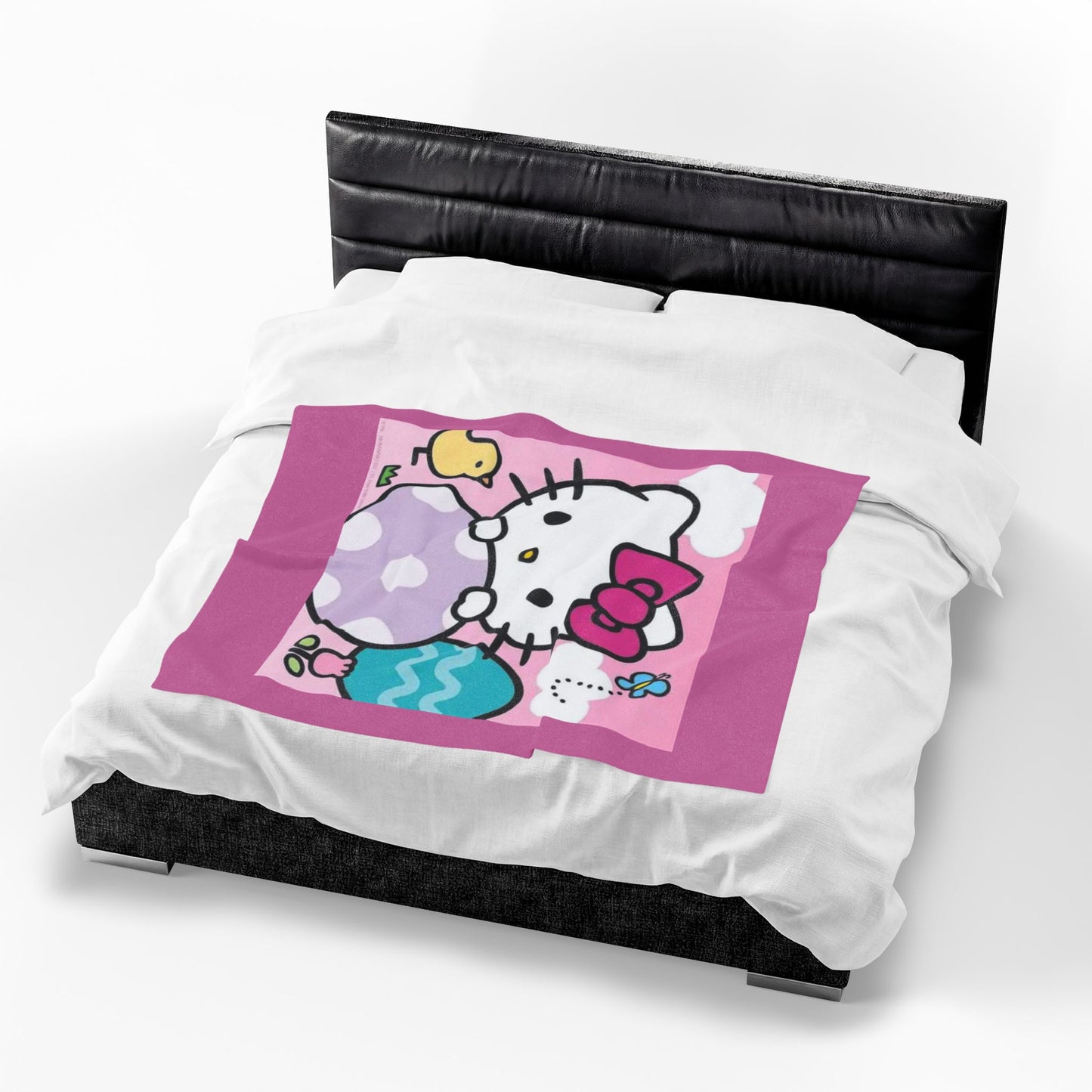 Hello Kitty Easter Velveteen Plush Blanket – Cute Pink Bunny & Egg Holiday Throw