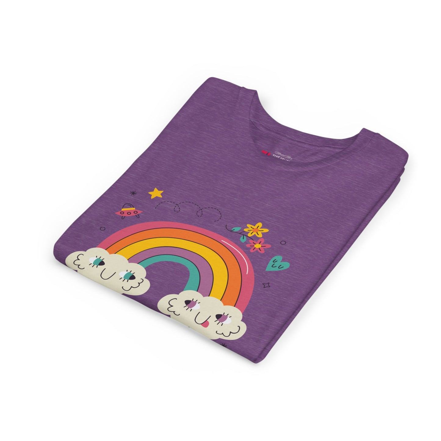 Youth Rainbow Tee — Cute Smiling Clouds & Rainbow Kids Shirt