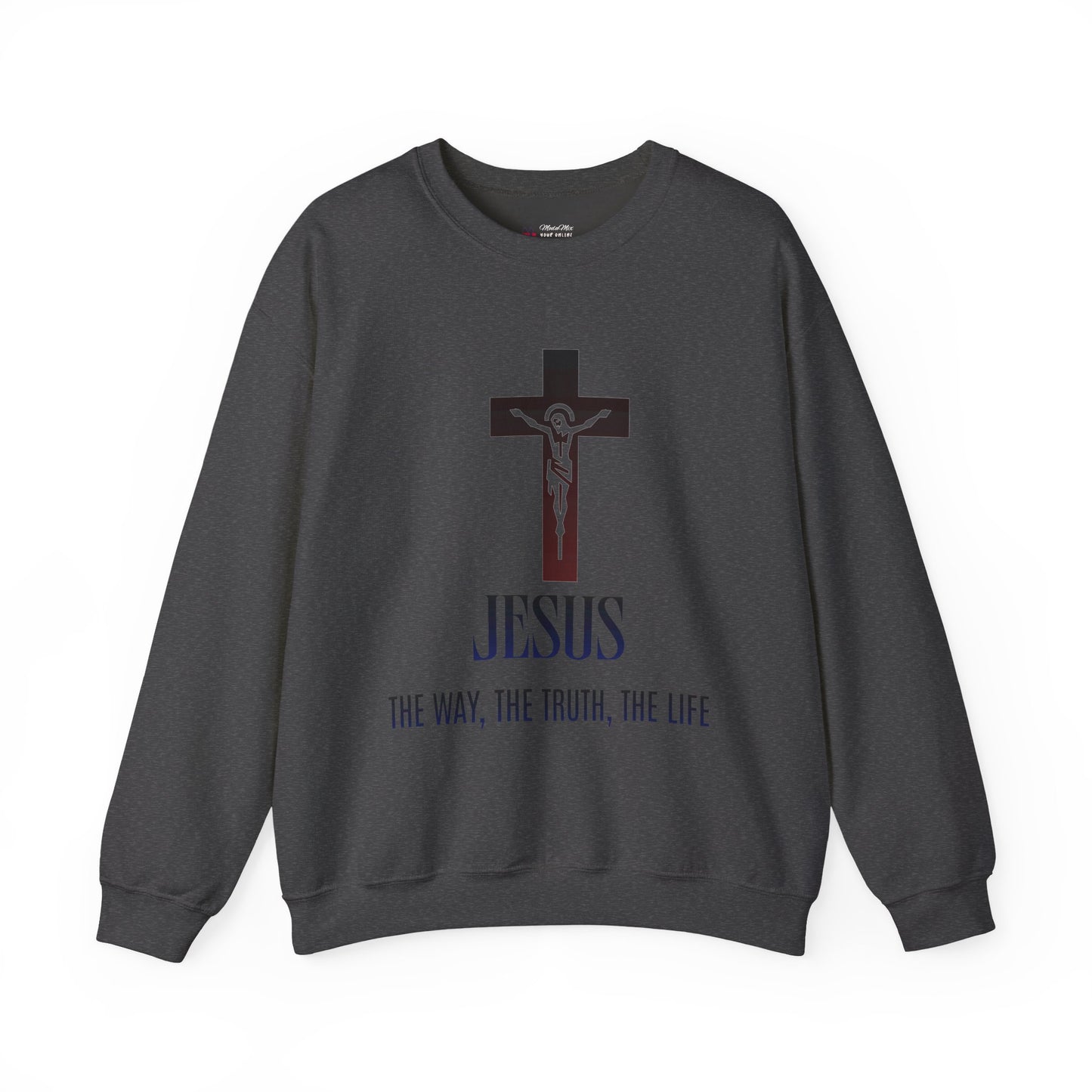 Jesus Cross Crewneck Sweatshirt — "The Way, The Truth, The Life" Christian Pullover