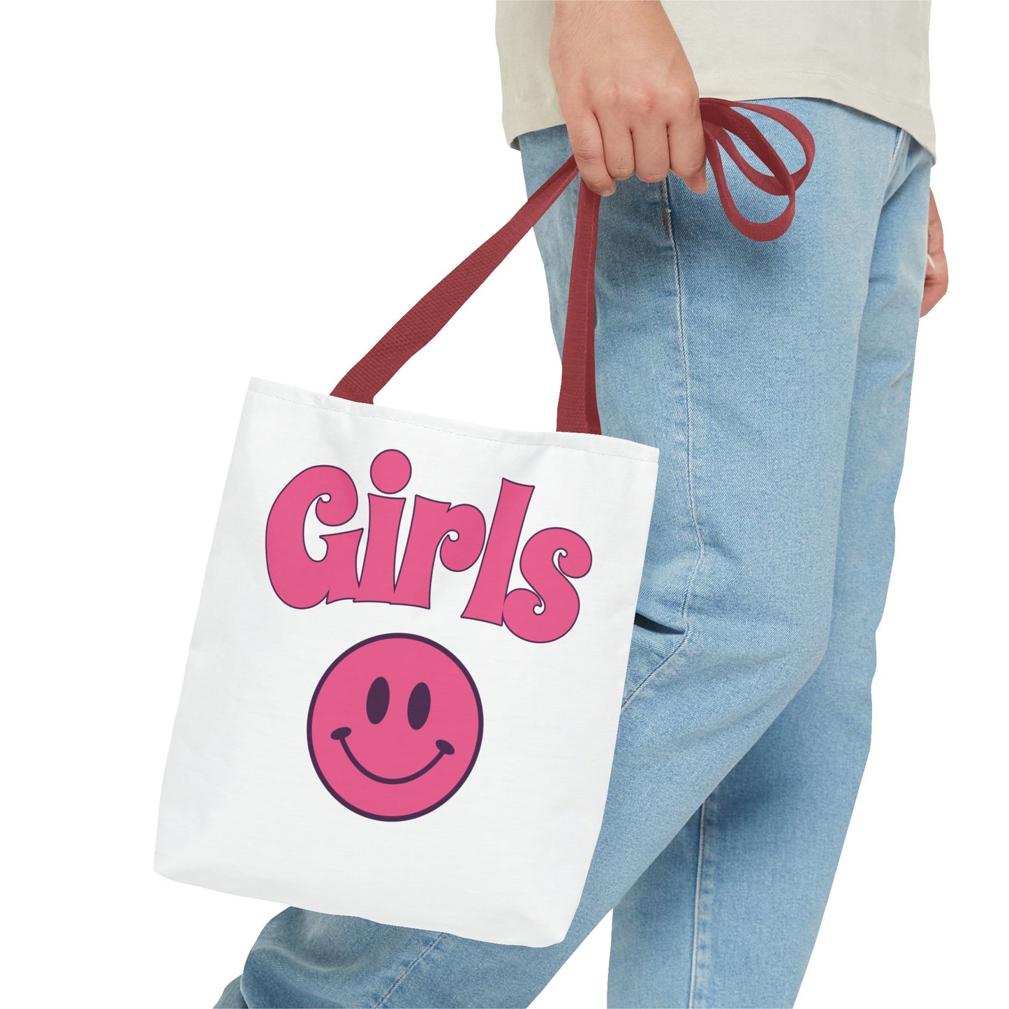 Girls Pink Smile Tote Bag — Cute Retro Smiley Shopper