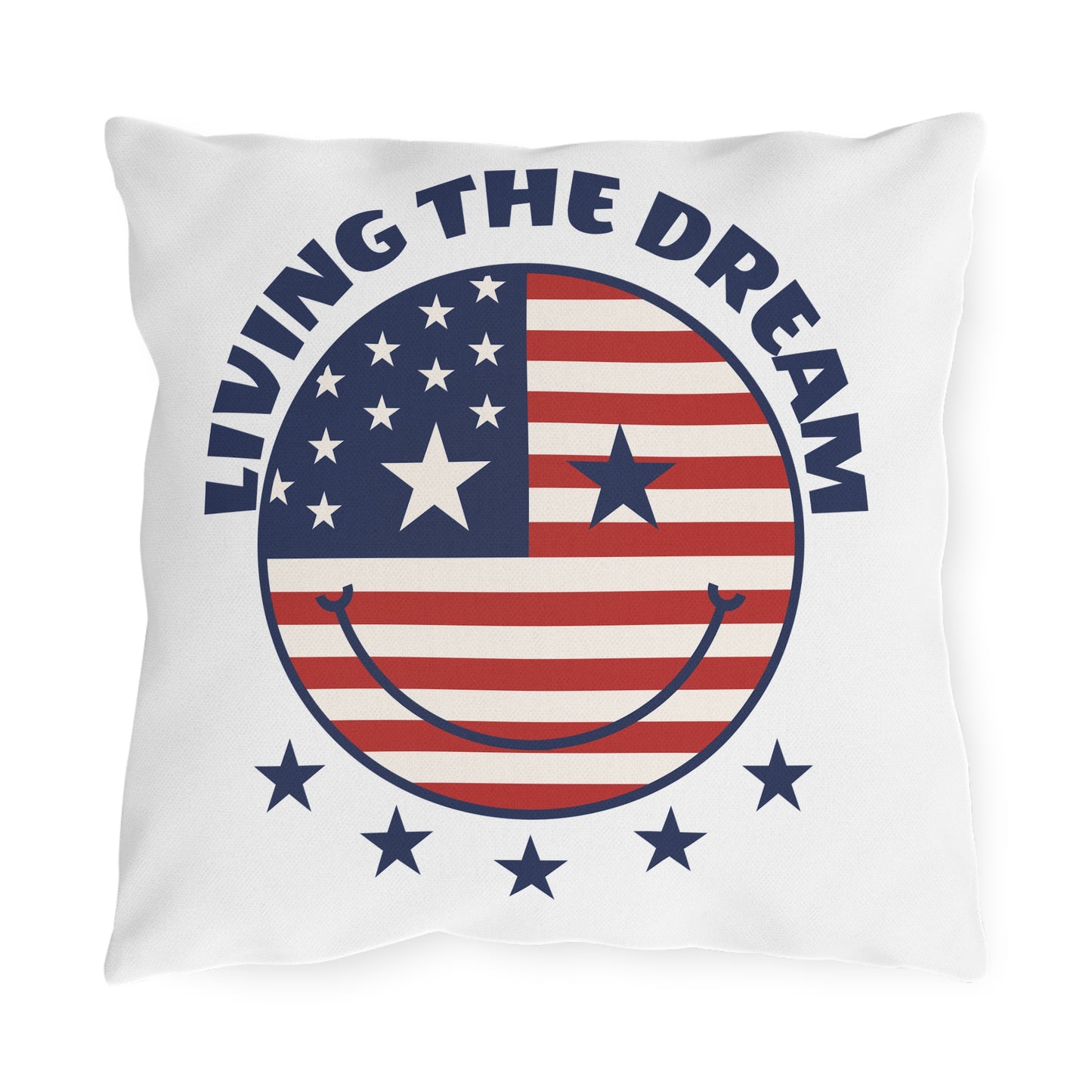 Living The Dream American Flag Smiley Outdoor Pillow
