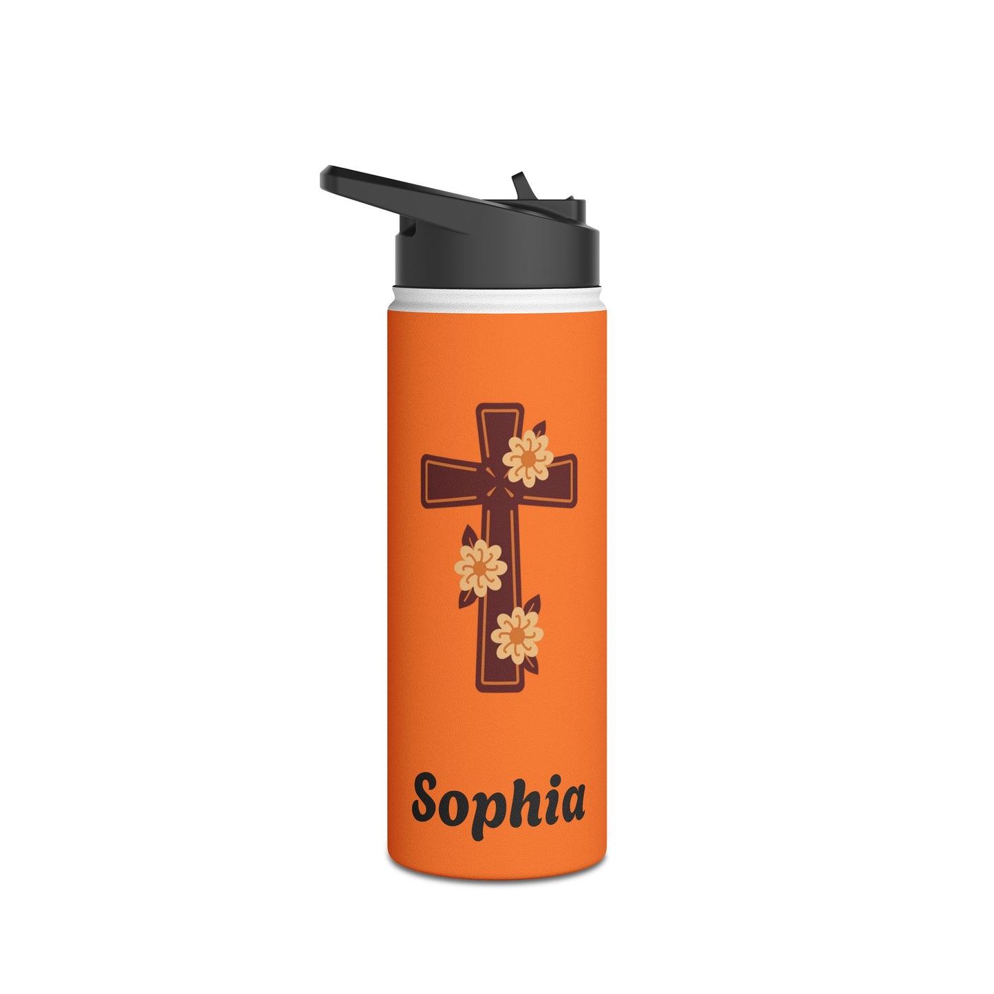 Personalized Orange Travel Water Bottle — Custom Name Stainless Steel Bottle