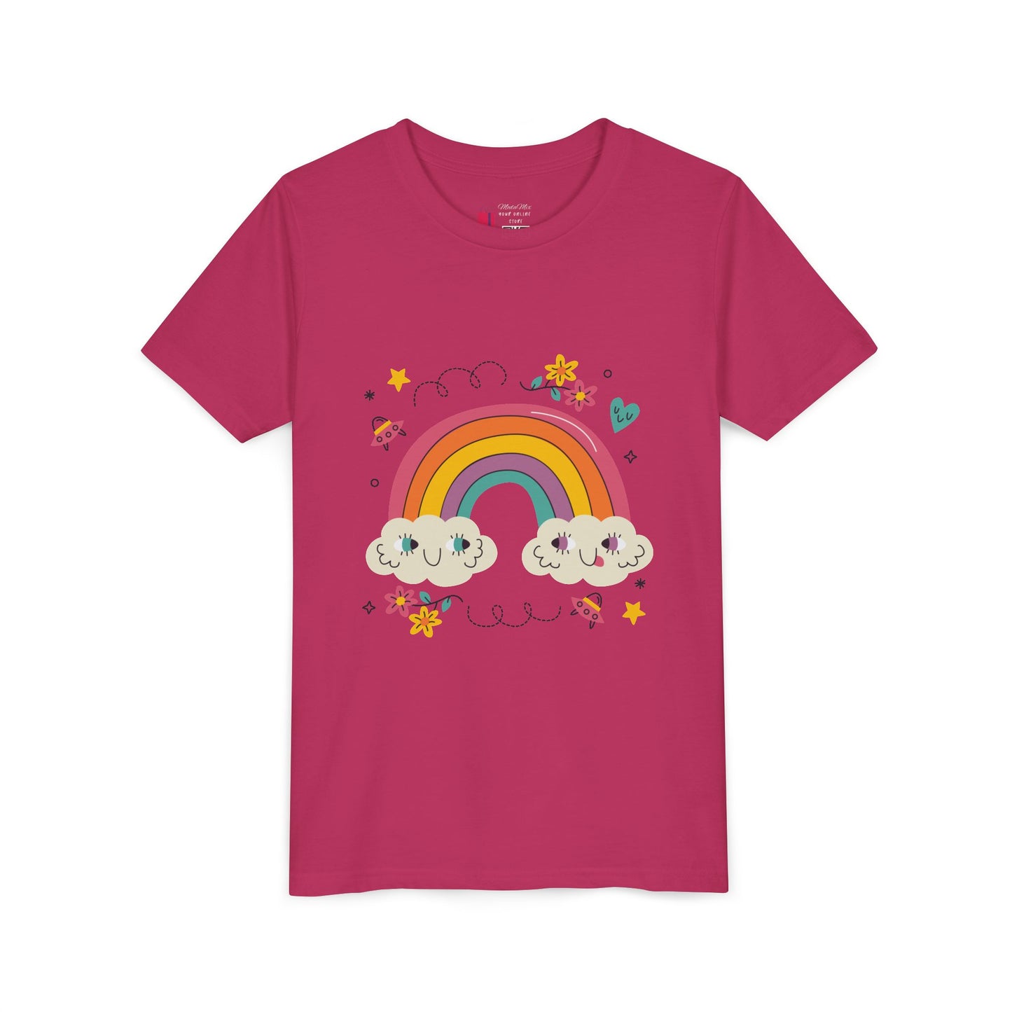 Youth Rainbow Tee — Cute Smiling Clouds & Rainbow Kids Shirt