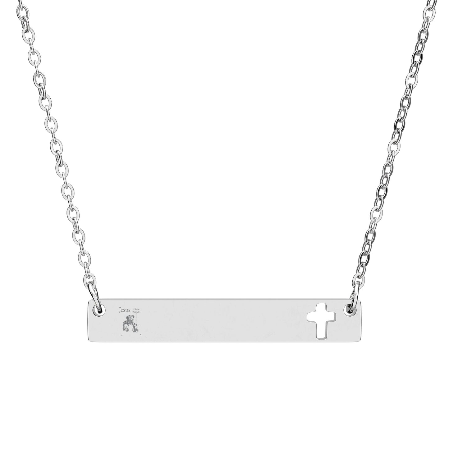 Cutout Cross Bar Necklace — Engraved Cutout Cross Pendant
