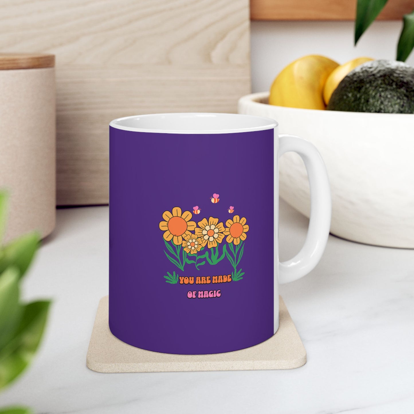 Purple Floral Ceramic Mug — Colorful Sunflower Bouquet Coffee Cup (11oz & 15oz)