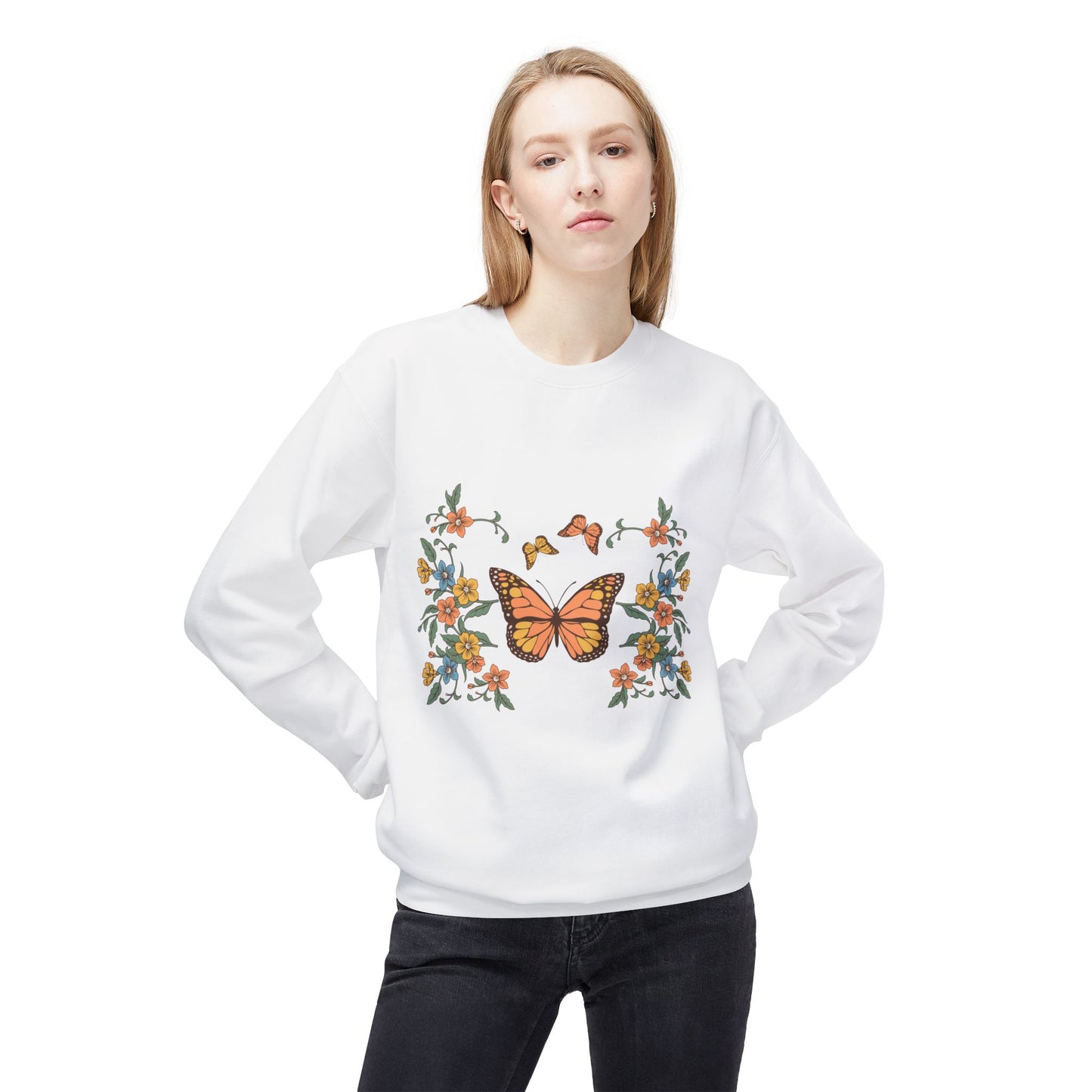 Butterfly Floral Crewneck Sweatshirt — Monarch Garden Graphic