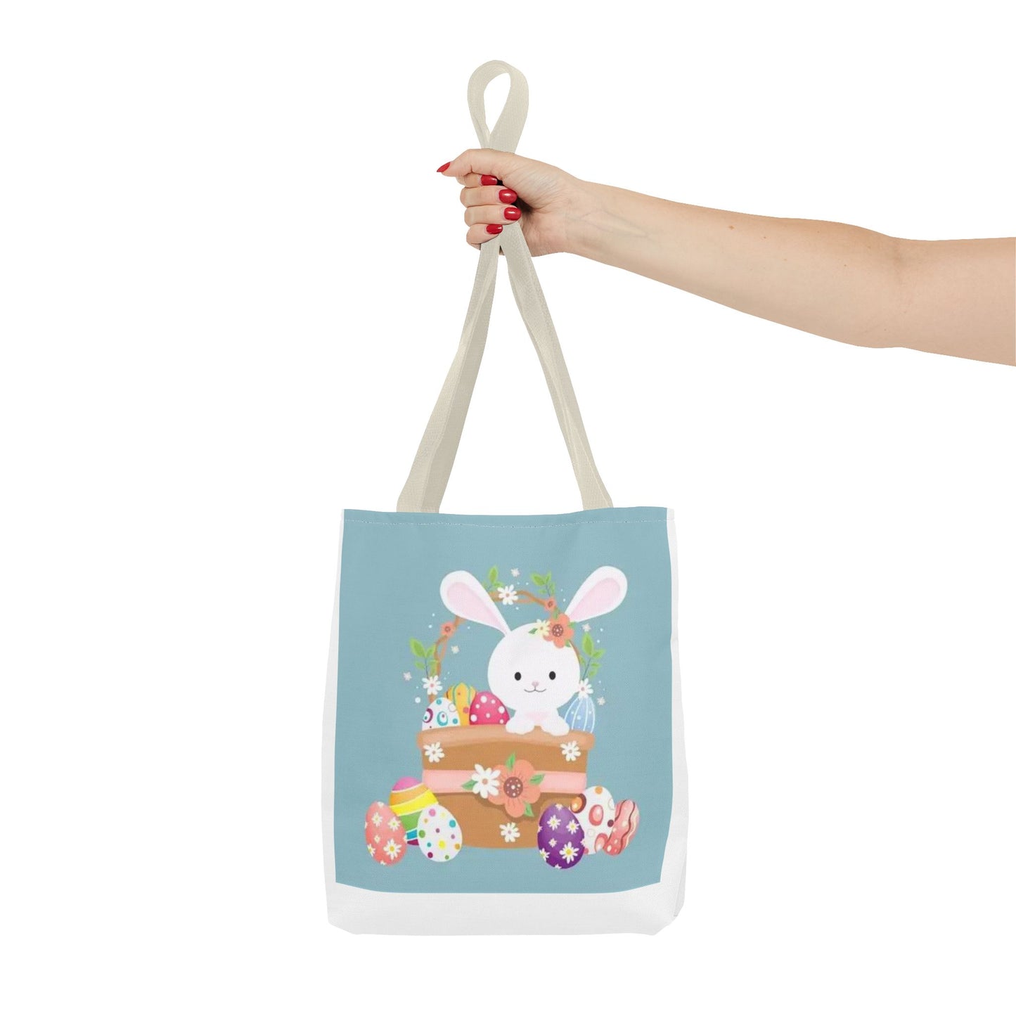 Easter Bunny Tote Bag — Cute Floral Bunny with Painted Eggs All-Over Print