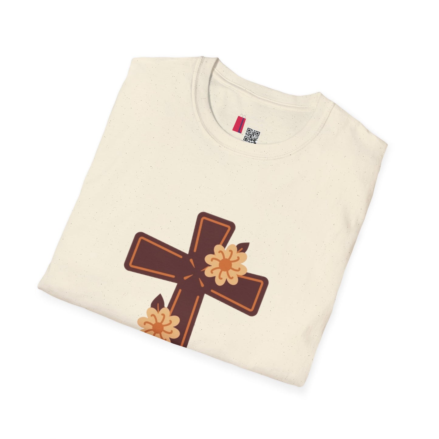 Floral Cross T-Shirt — Religious Christian Tee with Yellow Flower Accent