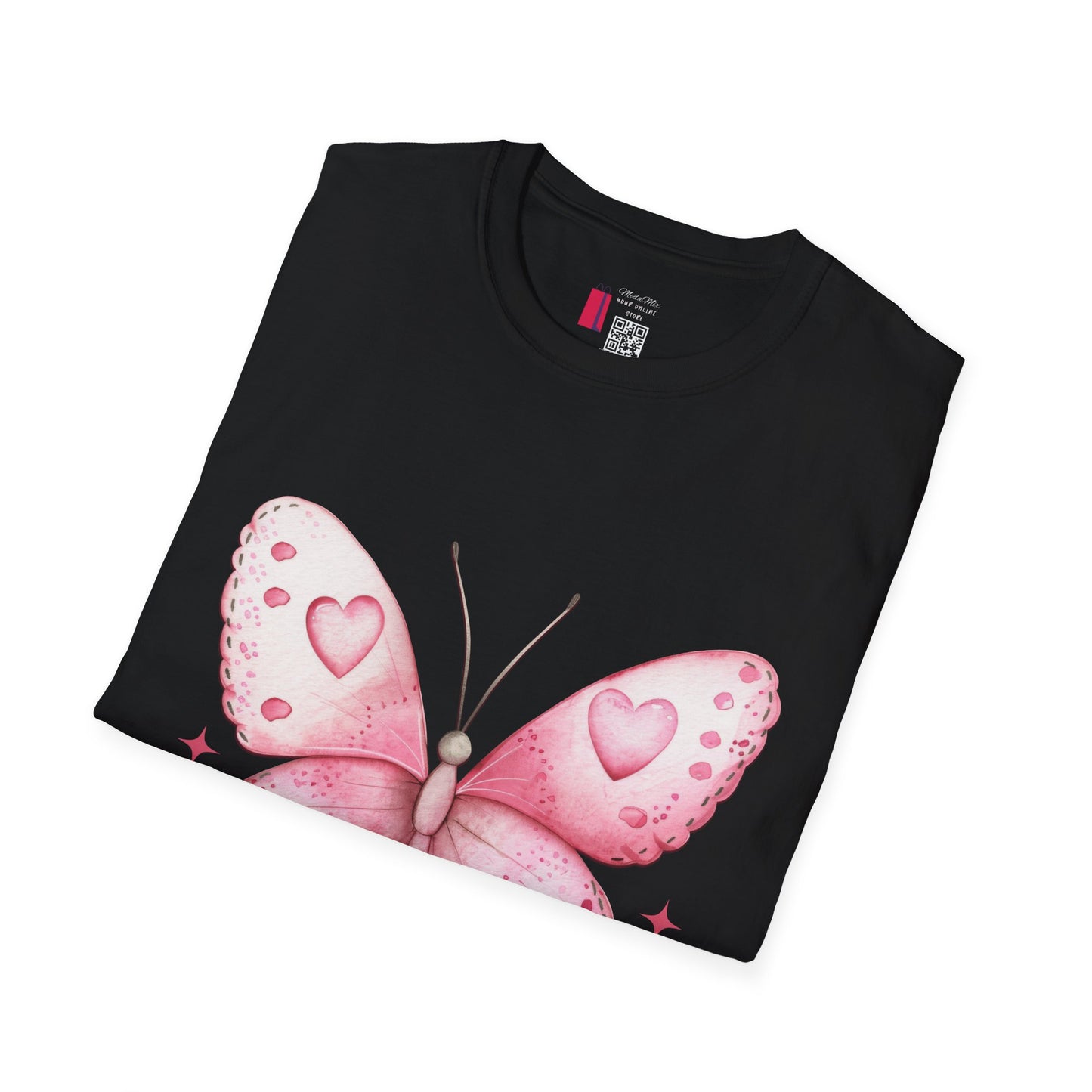 Pink Heart Butterfly T-Shirt — Cute Romantic Graphic Tee