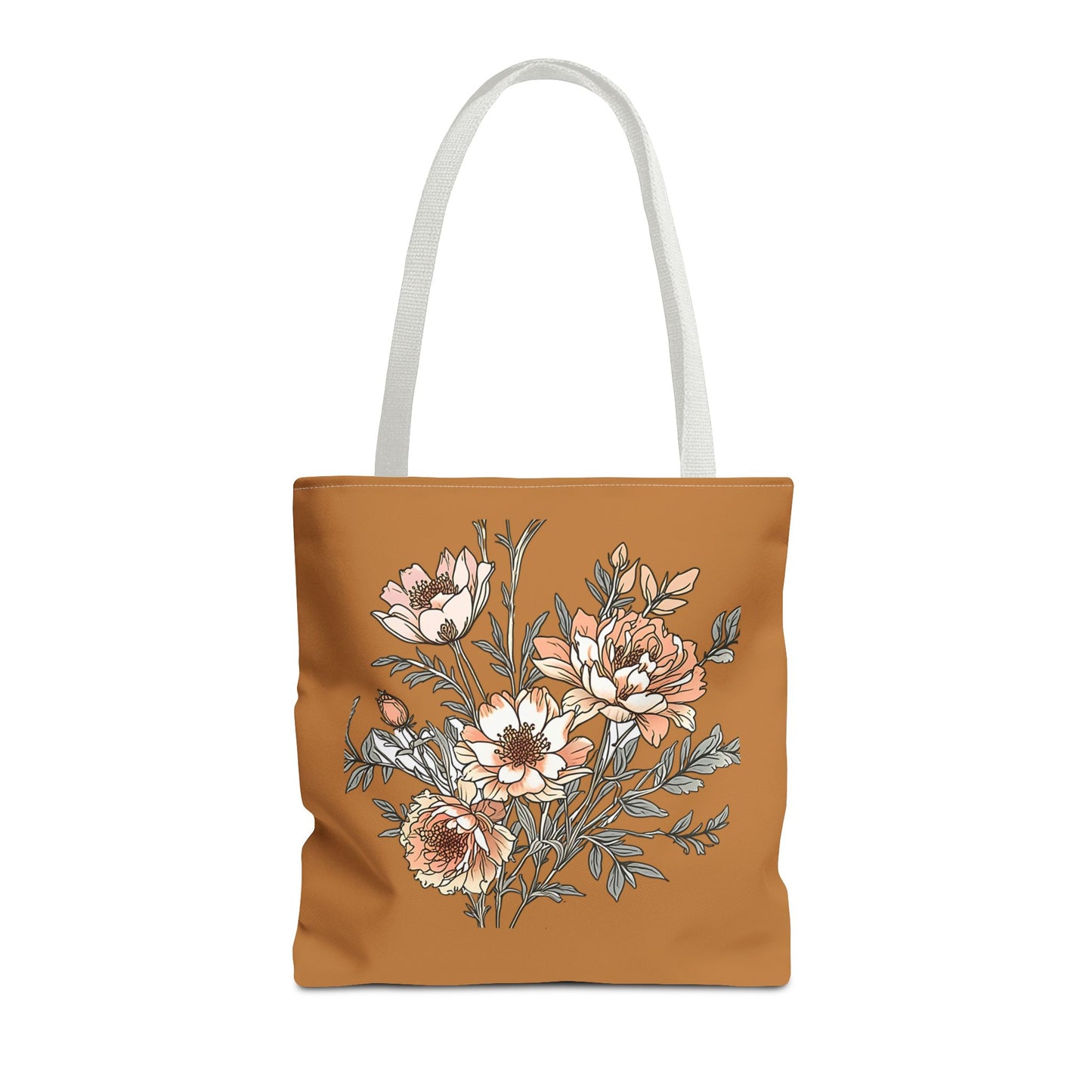 Floral Bouquet Tote Bag — Vintage Rust Floral Canvas Tote