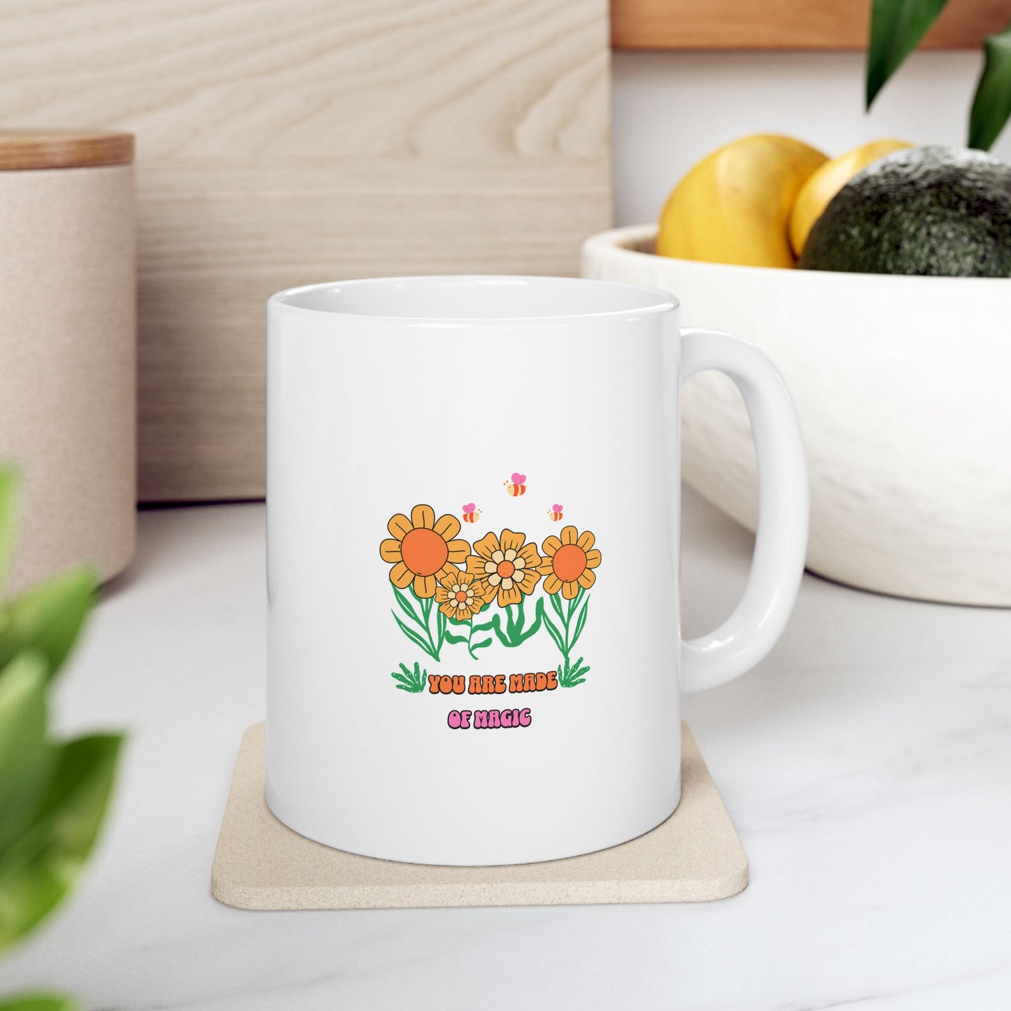 Floral Bloom Ceramic Mug — Orange Watercolor Flower Coffee Cup (11oz, 15oz)