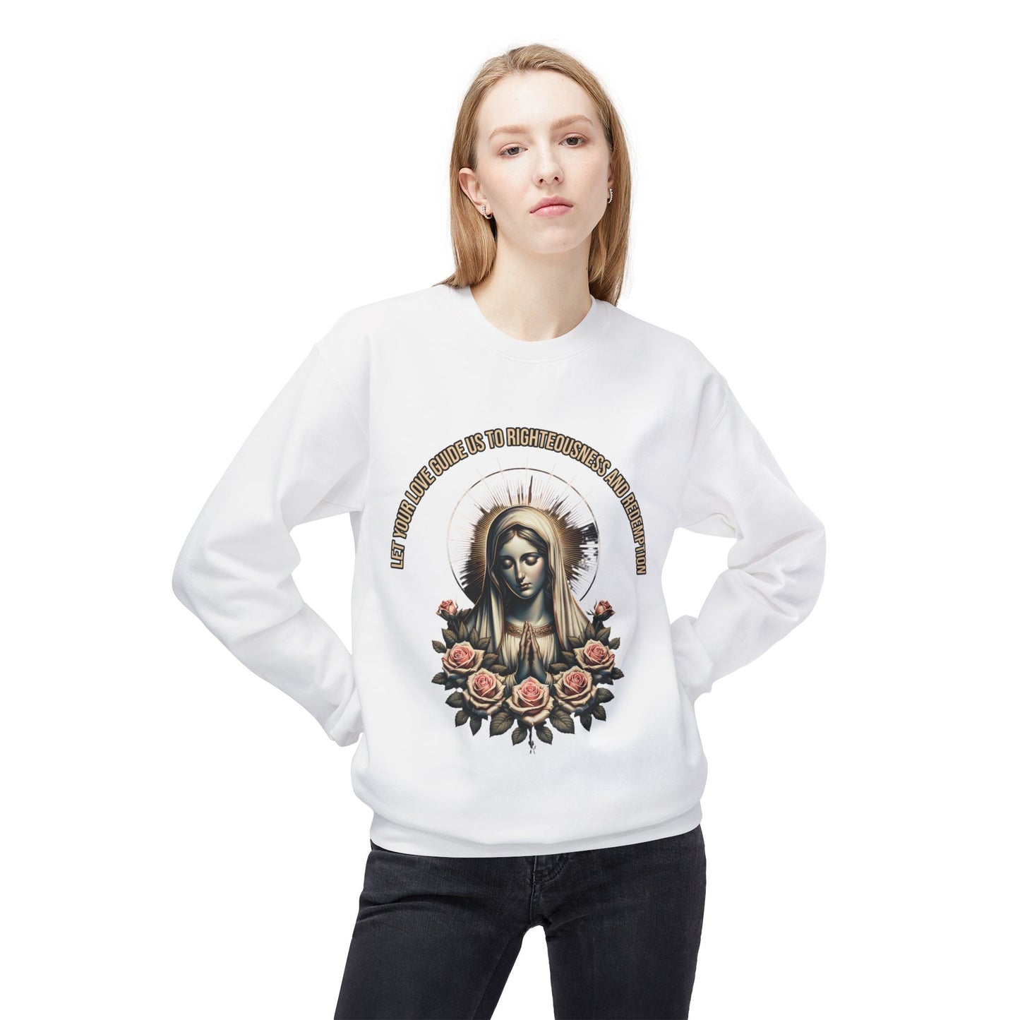 Virgin Mary Floral Sweatshirt — 'She Will Be Comfort For Those Who Mourn' Religious Crewneck