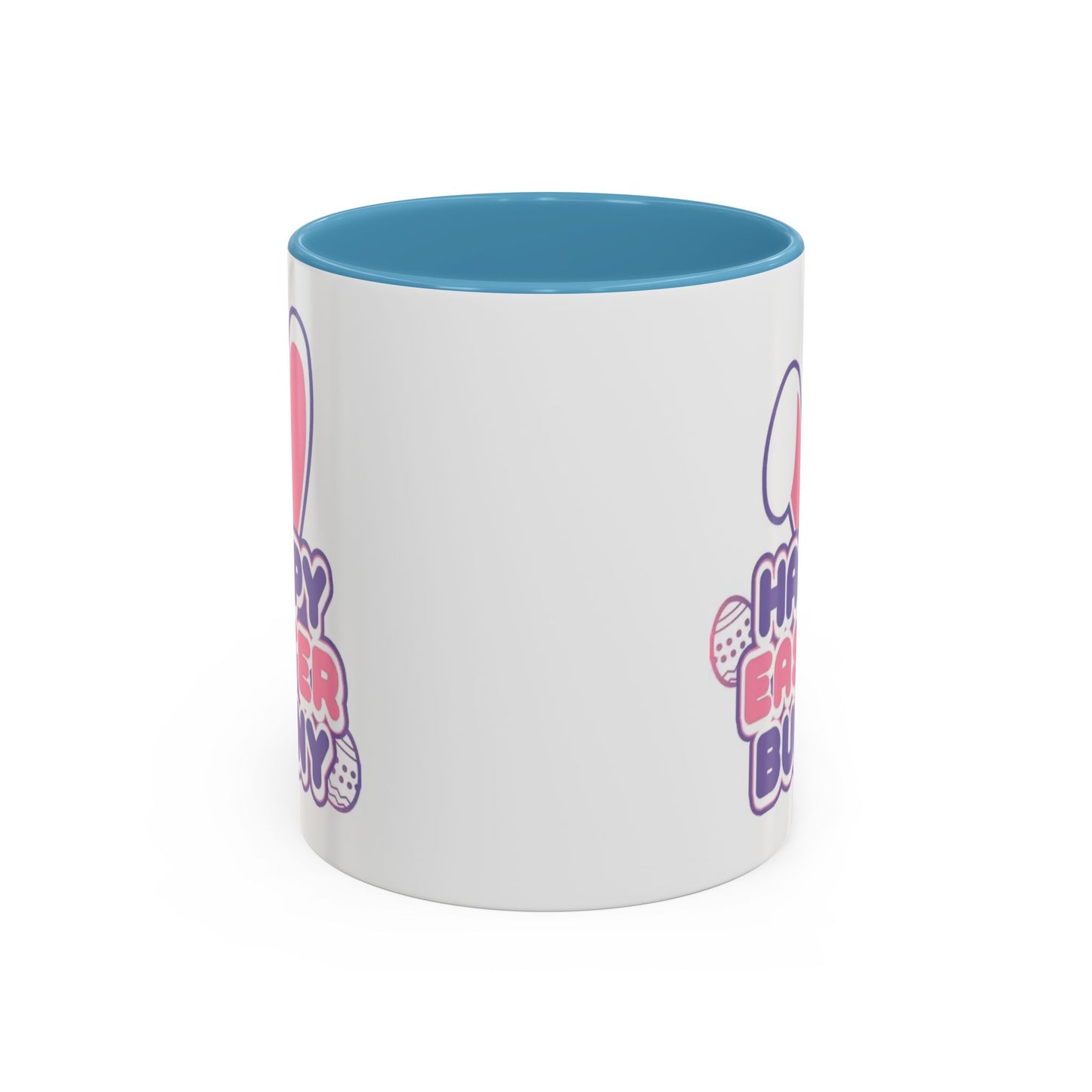 Happy Easter Bunny Accent Coffee Mug — Pink Interior 11/15oz, Cute Holiday Gift