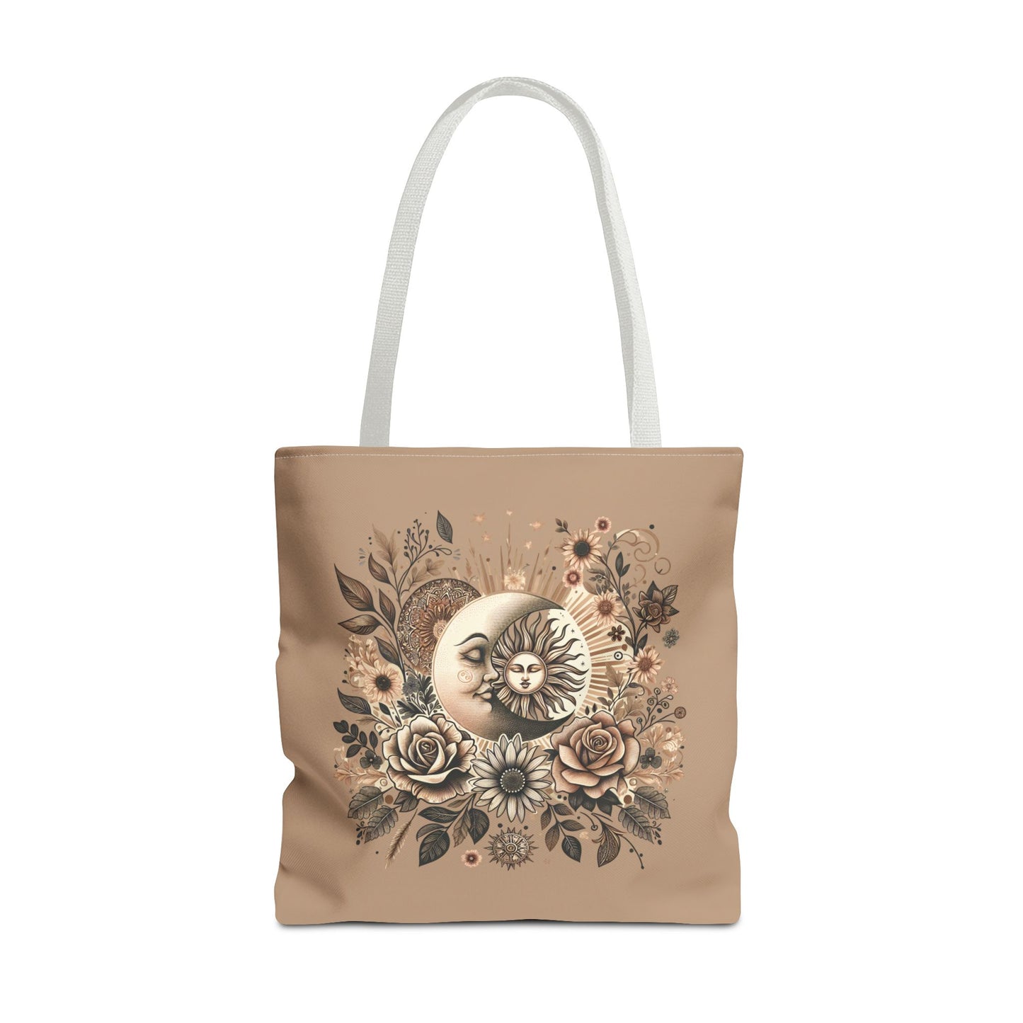 Celestial Sun & Moon Floral Tote Bag — Boho Vintage Astrology Beach Bag