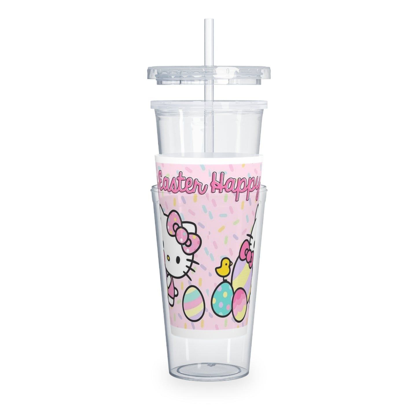 Easter Hello Kitty Plastic Tumbler with Straw — Pastel Egg & Chick Design