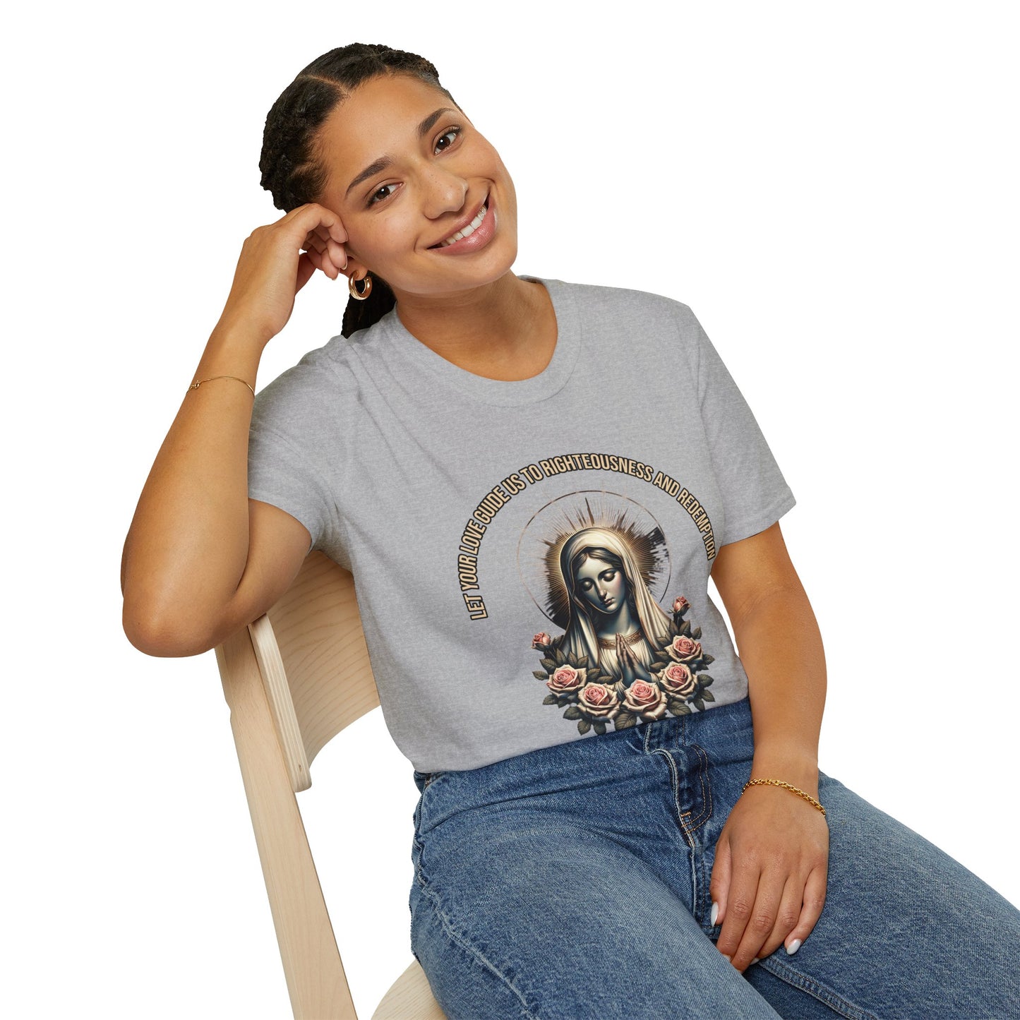 Virgin Mary Roses T-Shirt — 'Let Them Know We’re Be Kind And Gentle' Religious Tee