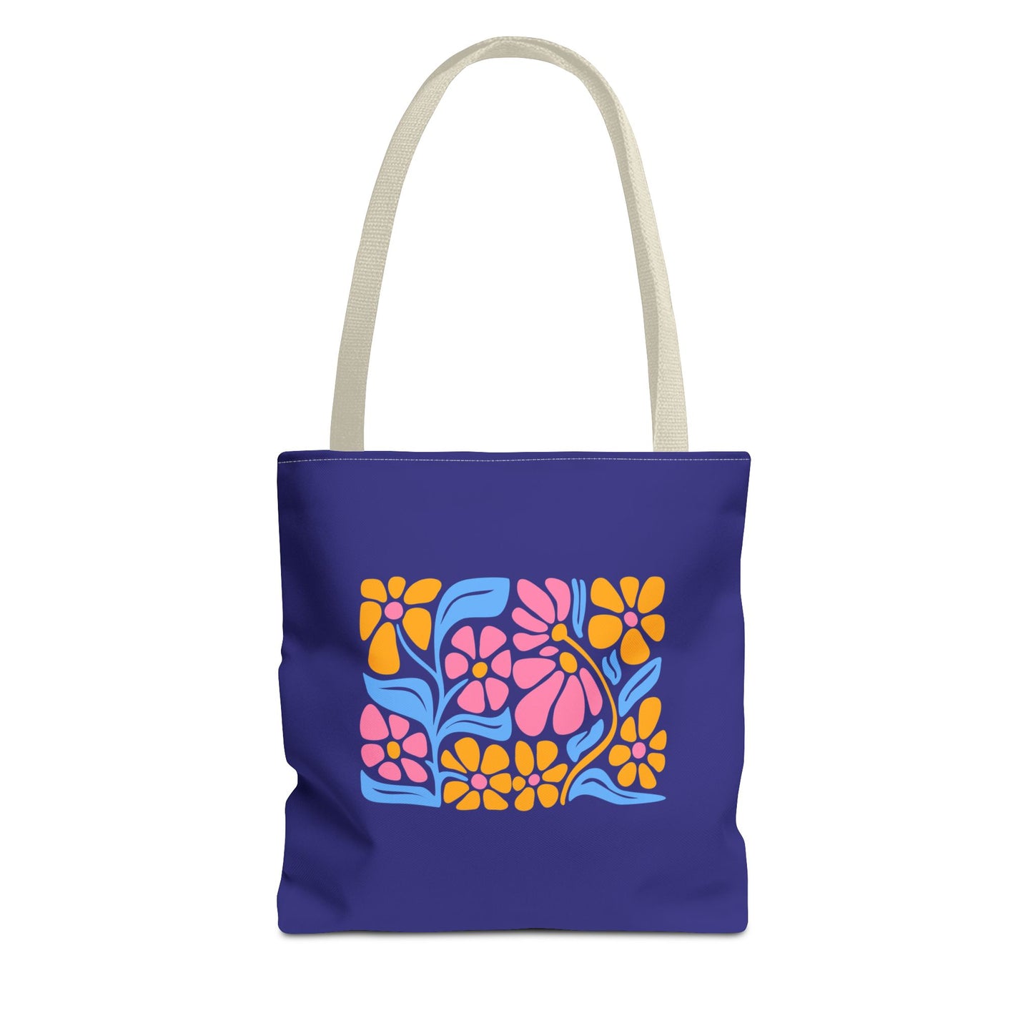 Floral Pop Tote Bag — Bright Retro Flower Pattern on Purple