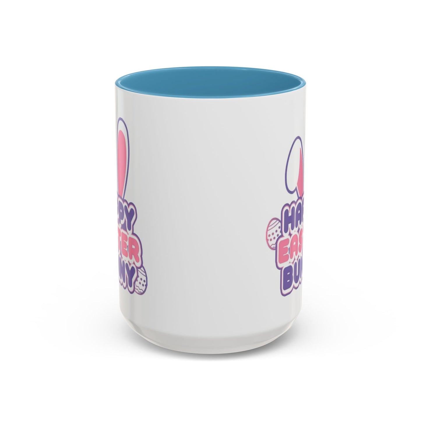 Happy Easter Bunny Accent Coffee Mug — Pink Interior 11/15oz, Cute Holiday Gift