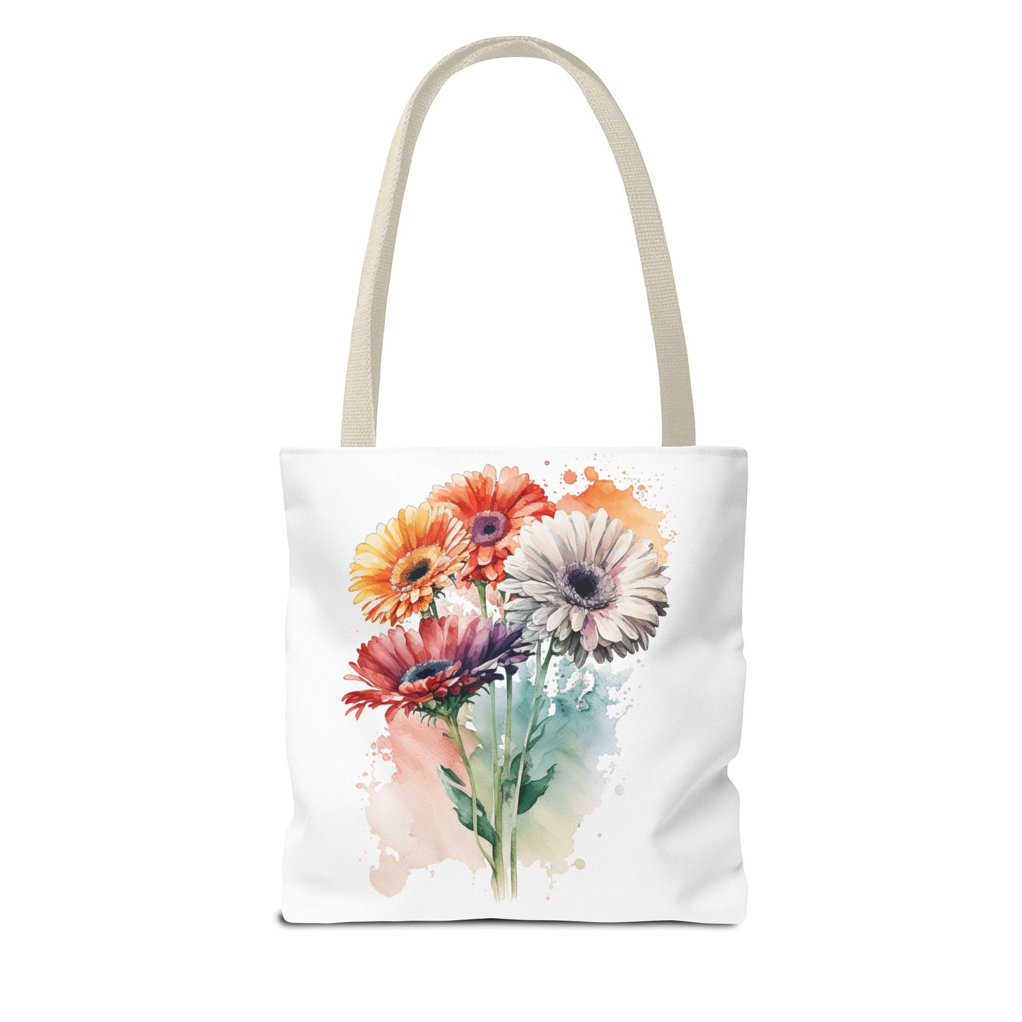 Floral Watercolor Tote Bag — Colorful Gerbera Bouquet All-Over Print