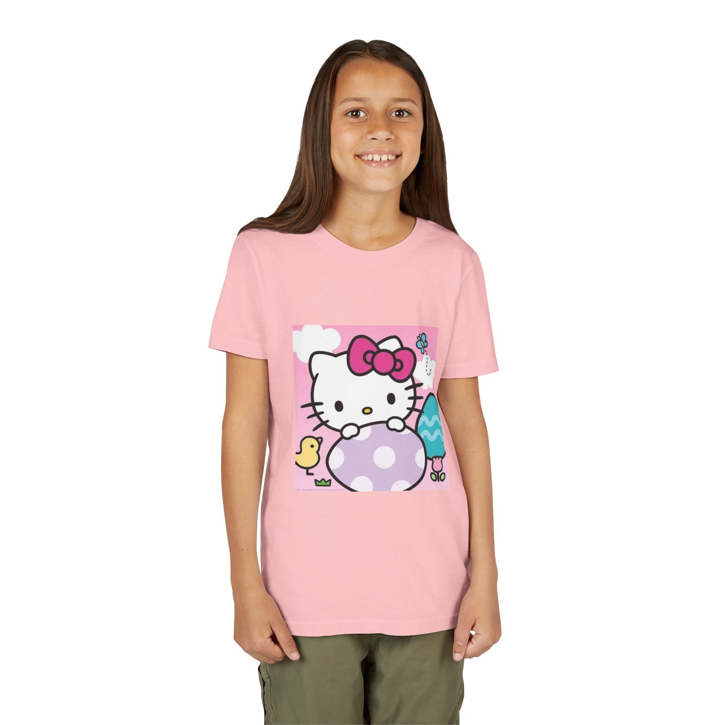 Hello Kitty Easter Youth Tee — Cute Bunny & Eggs Spring Shirt