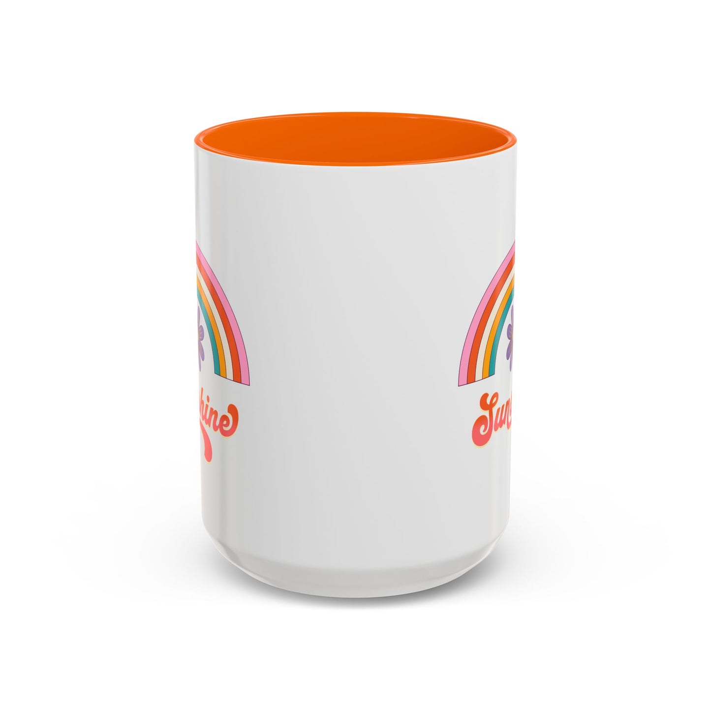 Sunshine Rainbow Accent Coffee Mug — Retro Flower 70s Vibe