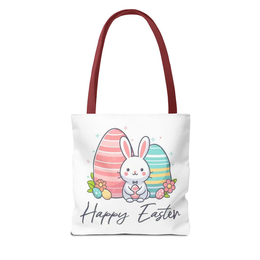 Easter Bunny Tote Bag — Cute "Happy Easter" Bunny with Colorful Eggs
