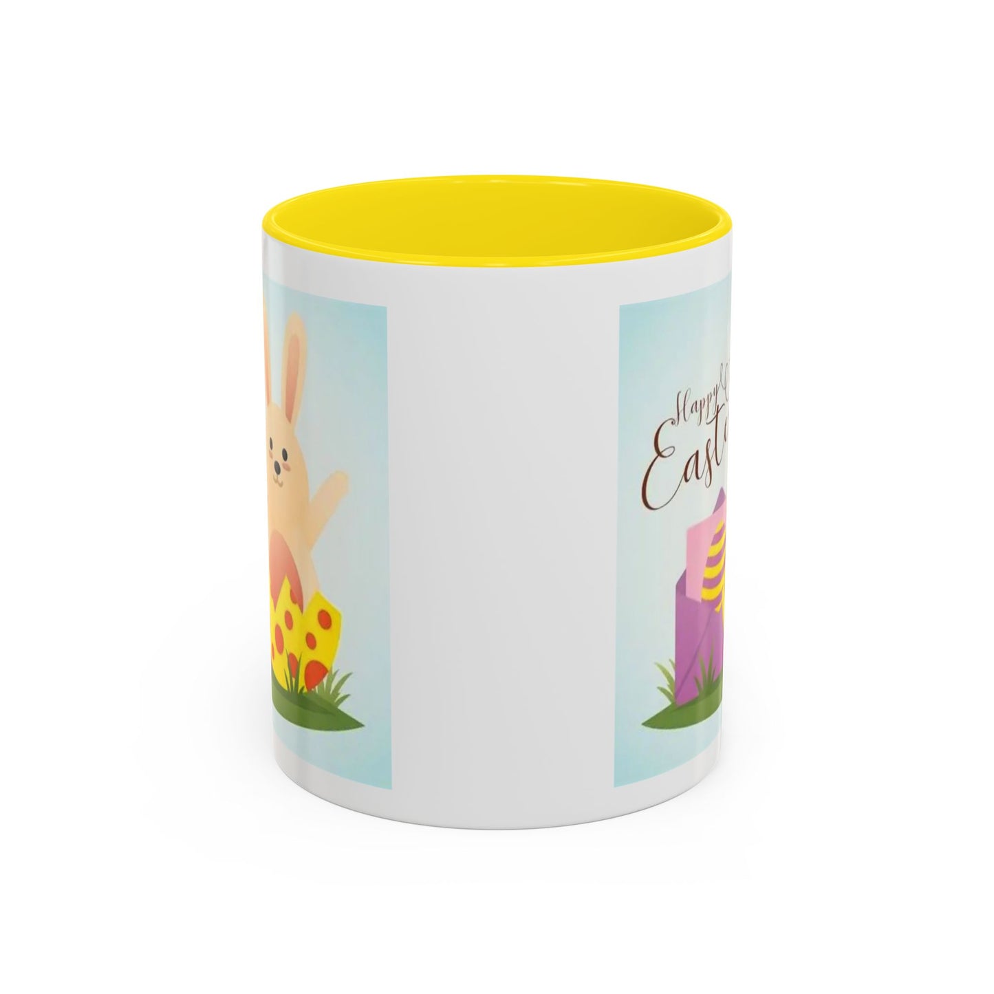 Easter Bunny Accent Coffee Mug – "Happy Easter" Spring Bunny & Egg Design (11/15oz)