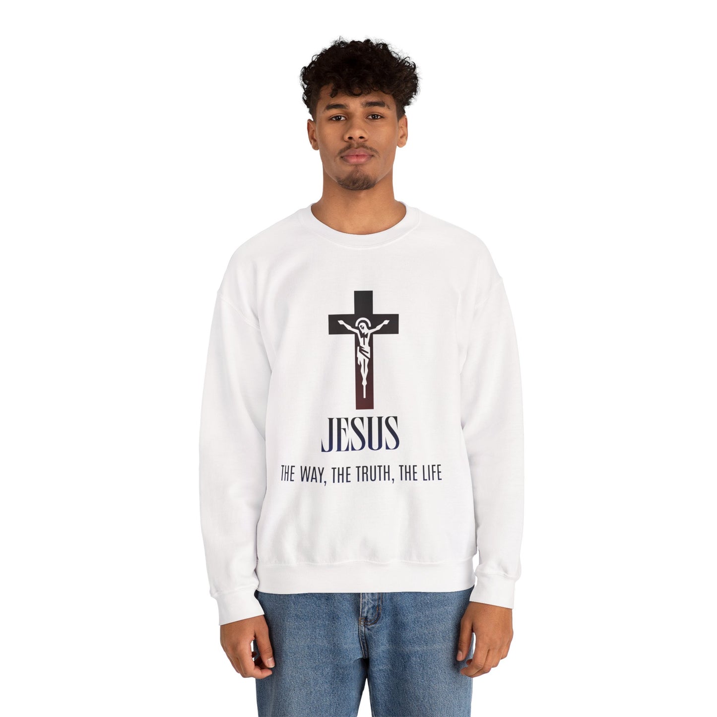 Jesus Cross Crewneck Sweatshirt — "The Way, The Truth, The Life" Christian Pullover